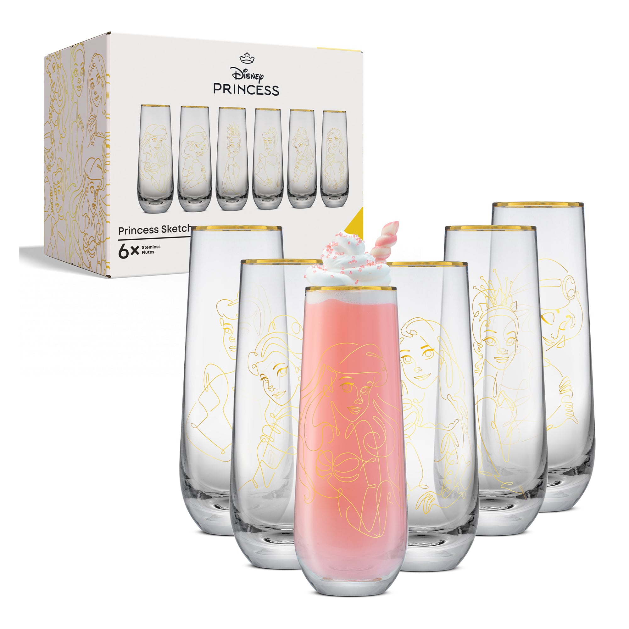 joyjolt-disney-princess-sketch-stemless-flutes-set-of-6 image 8