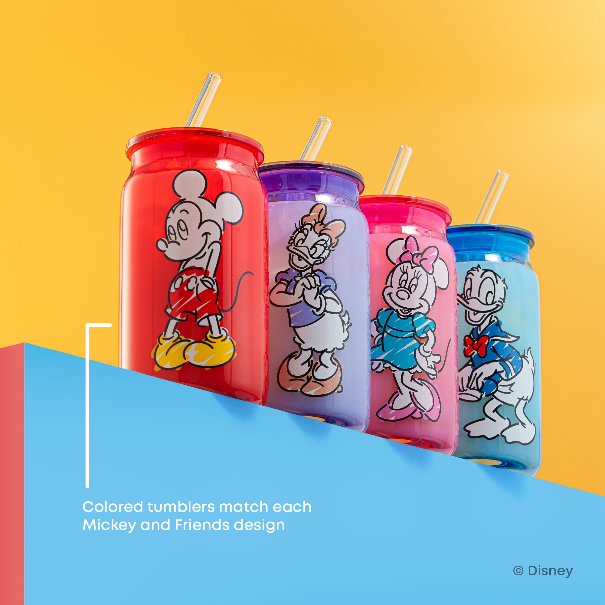 joyjolt-disney-mickey-mouse-friends-color-sketch-tumbler-glasses-with-lids-16-oz image 3