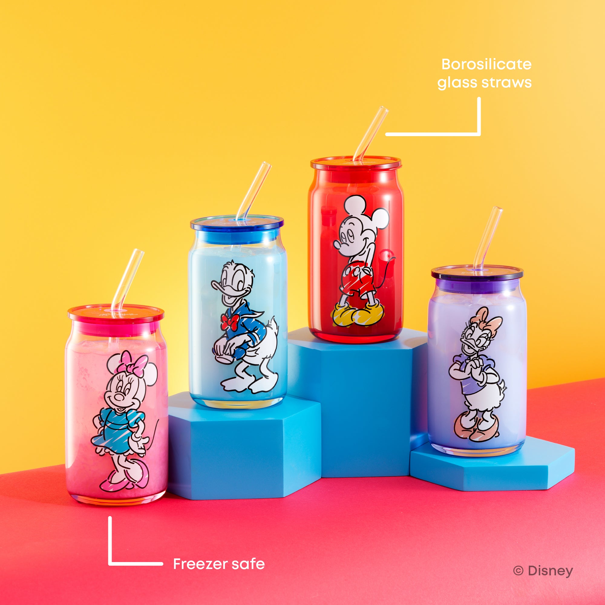 joyjolt-disney-mickey-mouse-friends-color-sketch-tumbler-glasses-with-lids-16-oz image 4