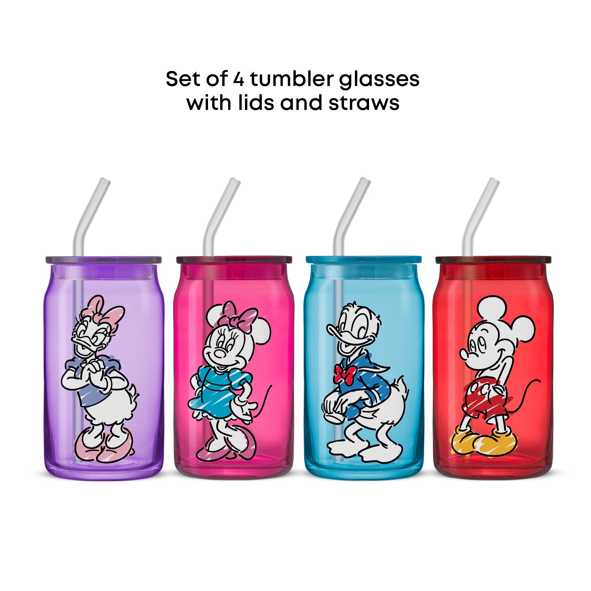 joyjolt-disney-mickey-mouse-friends-color-sketch-tumbler-glasses-with-lids-16-oz image 5