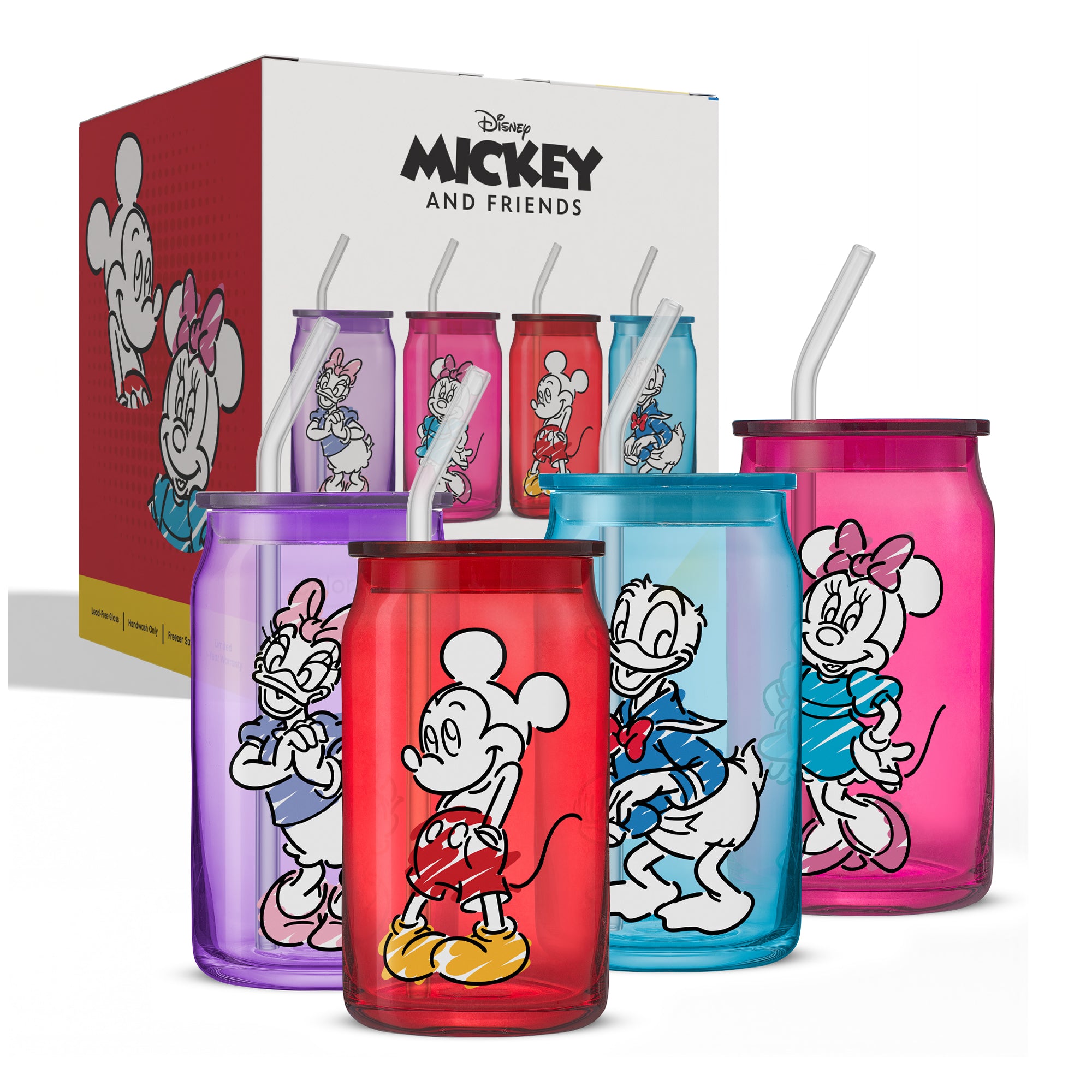 joyjolt-disney-mickey-mouse-friends-color-sketch-tumbler-glasses-with-lids-16-oz image 8
