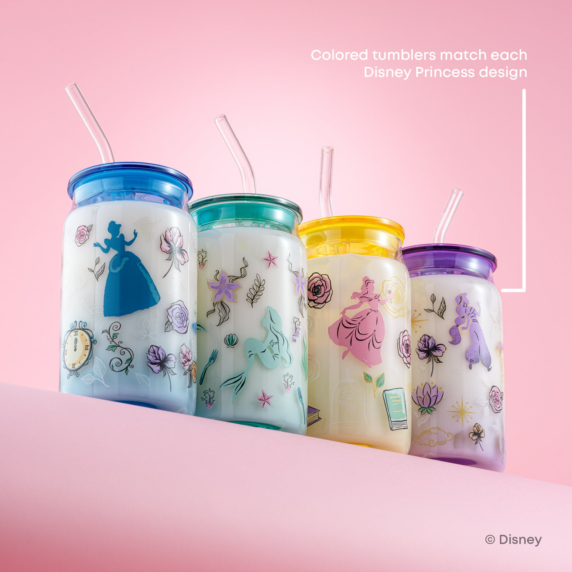 joyjolt-disney-princess-icon-tumbler-glasses-with-lids-set-of-4-16-oz image 3