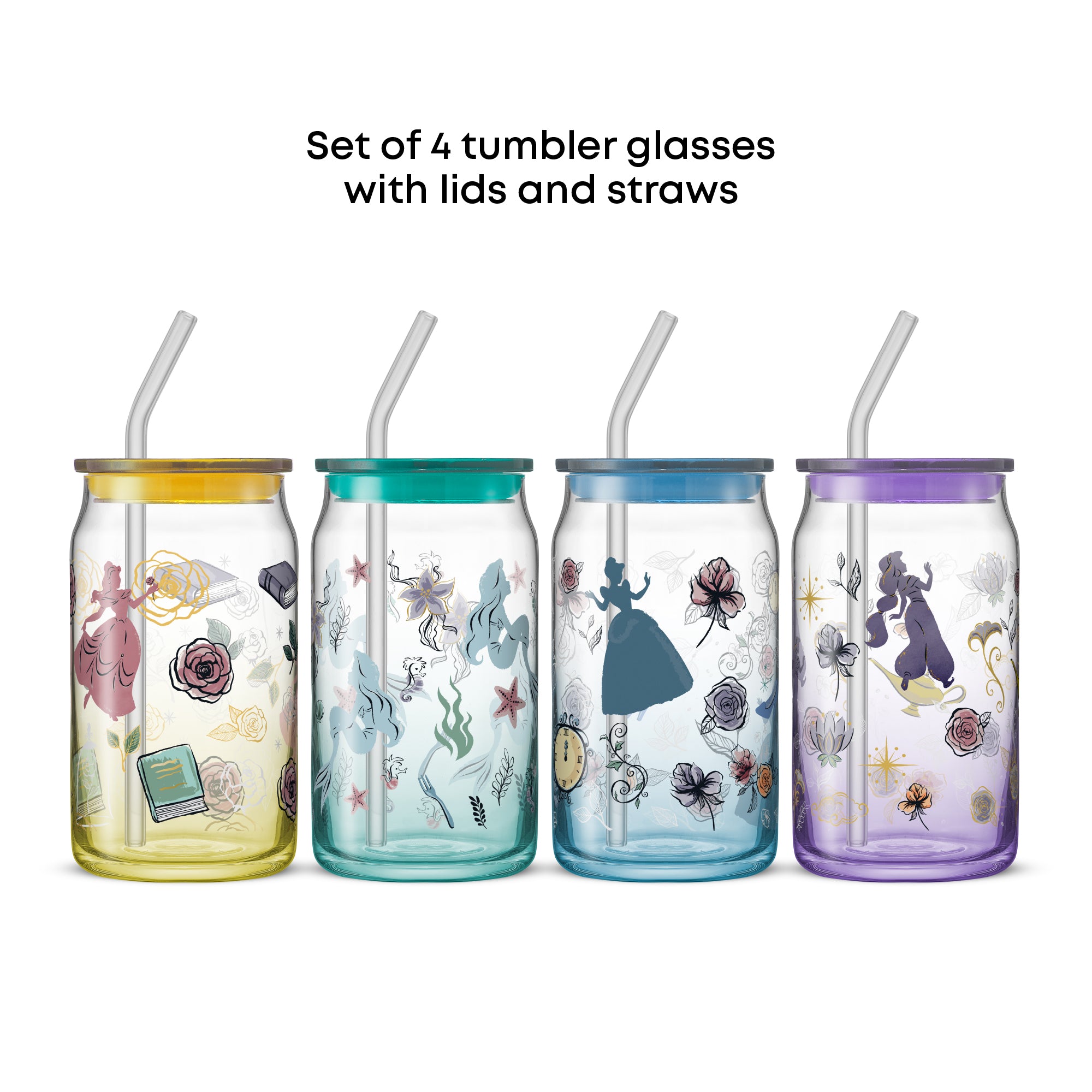 joyjolt-disney-princess-icon-tumbler-glasses-with-lids-set-of-4-16-oz image 5