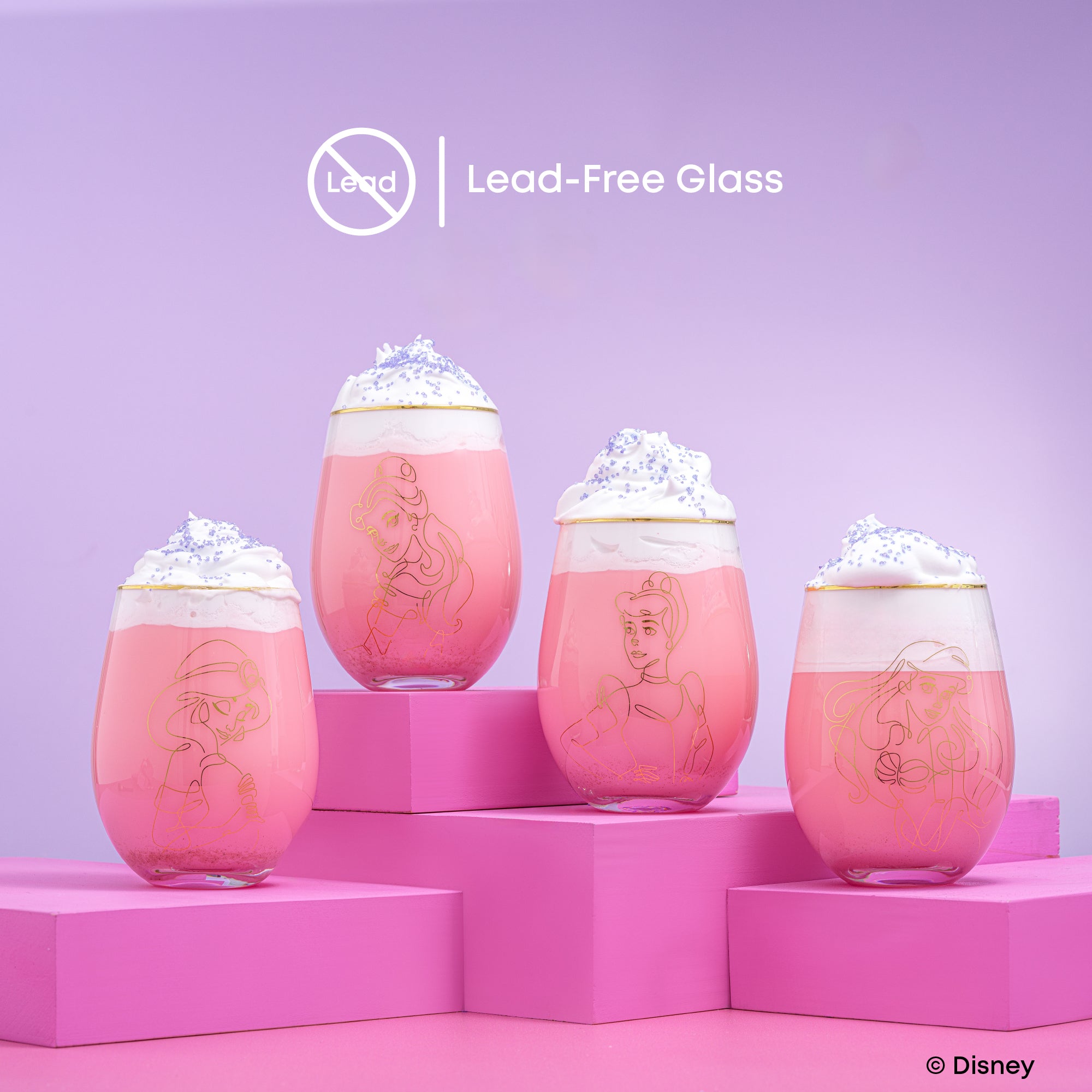joyjolt-disney-princess-sketch-stemless-drinking-glasses-set-of-4 image 3