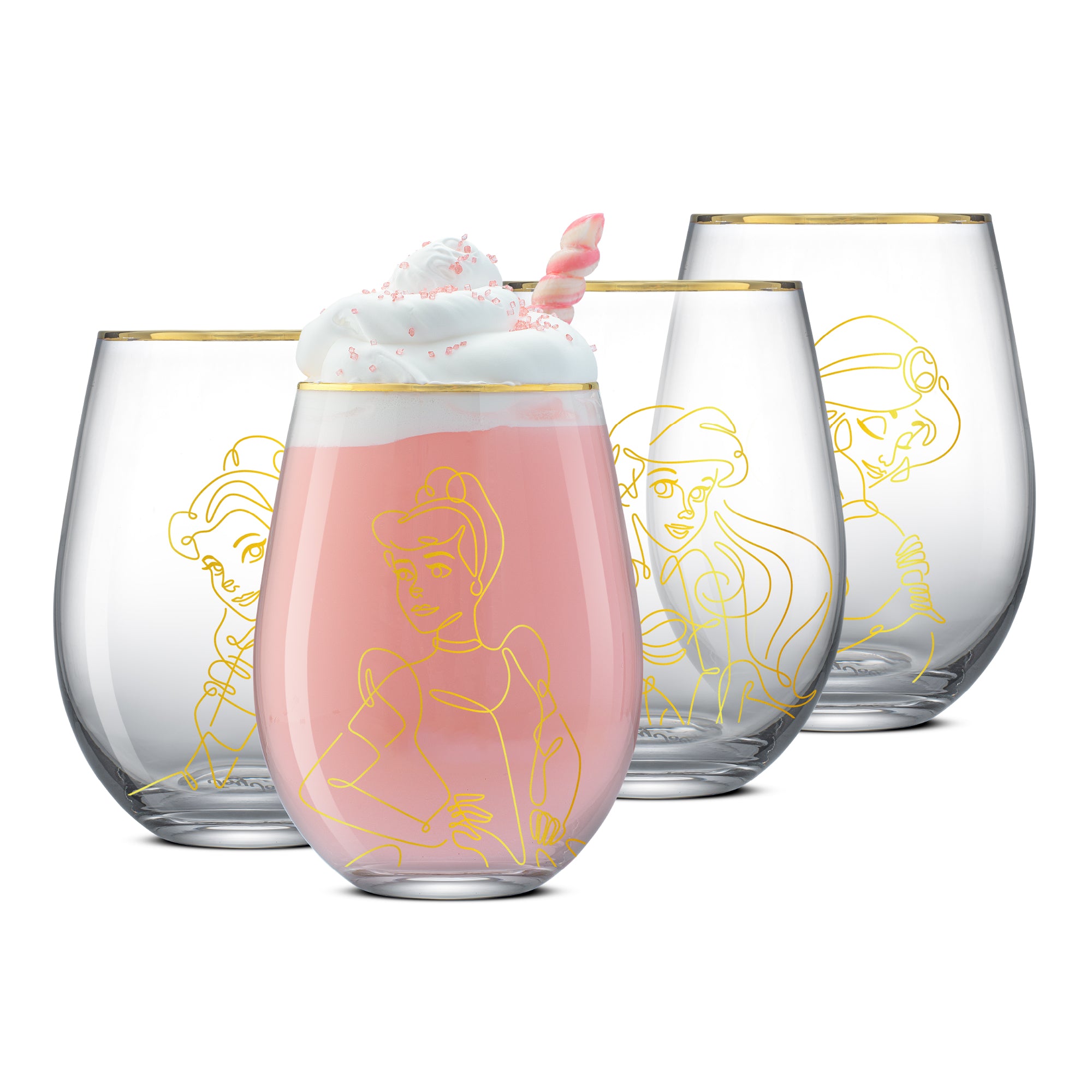 joyjolt-disney-princess-sketch-stemless-drinking-glasses-set-of-4 image 1