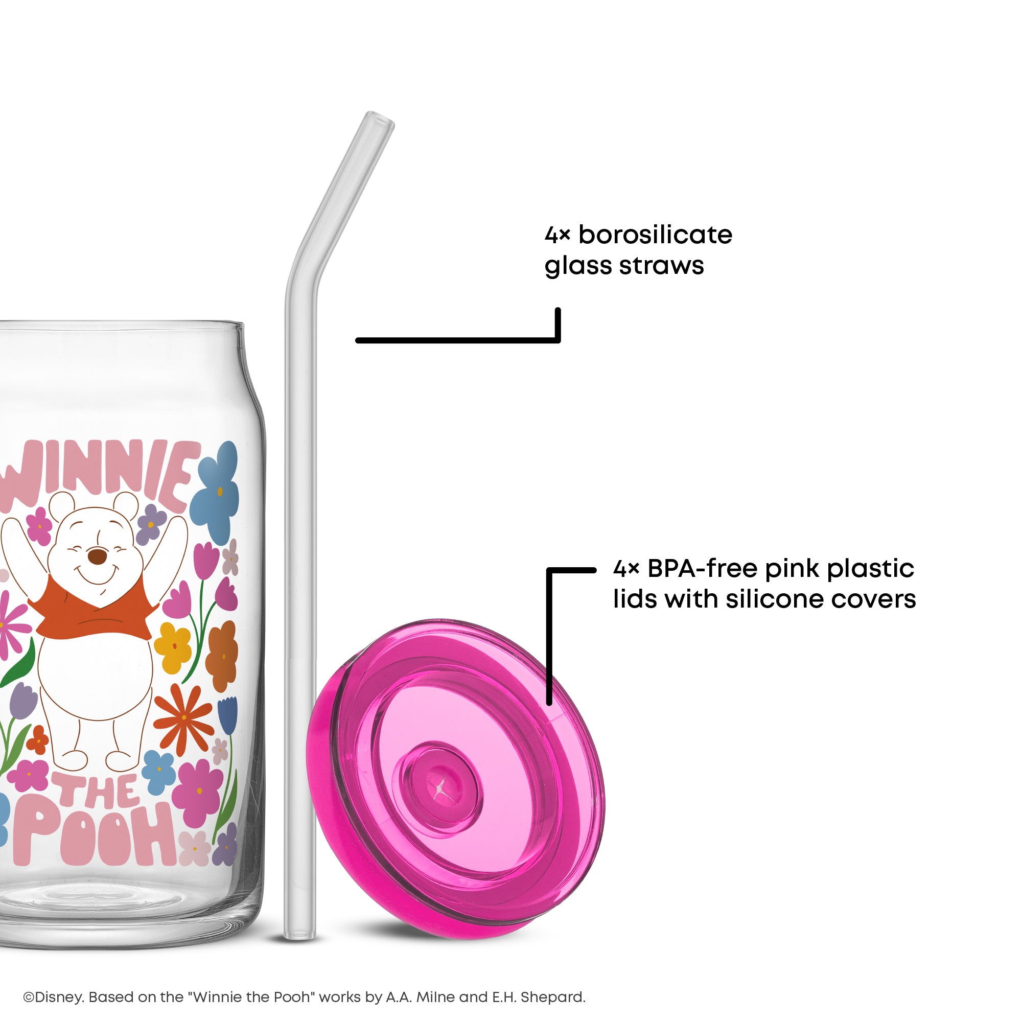joyjolt-disney-winnie-the-pooh-friends-flower-power-tumbler-glasses-set-of-4-16- image 3