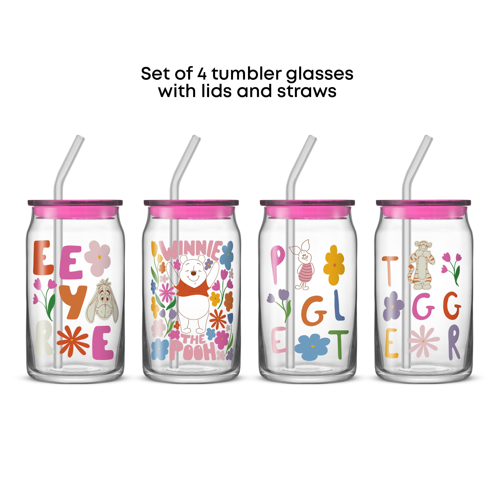 joyjolt-disney-winnie-the-pooh-friends-flower-power-tumbler-glasses-set-of-4-16- image 4