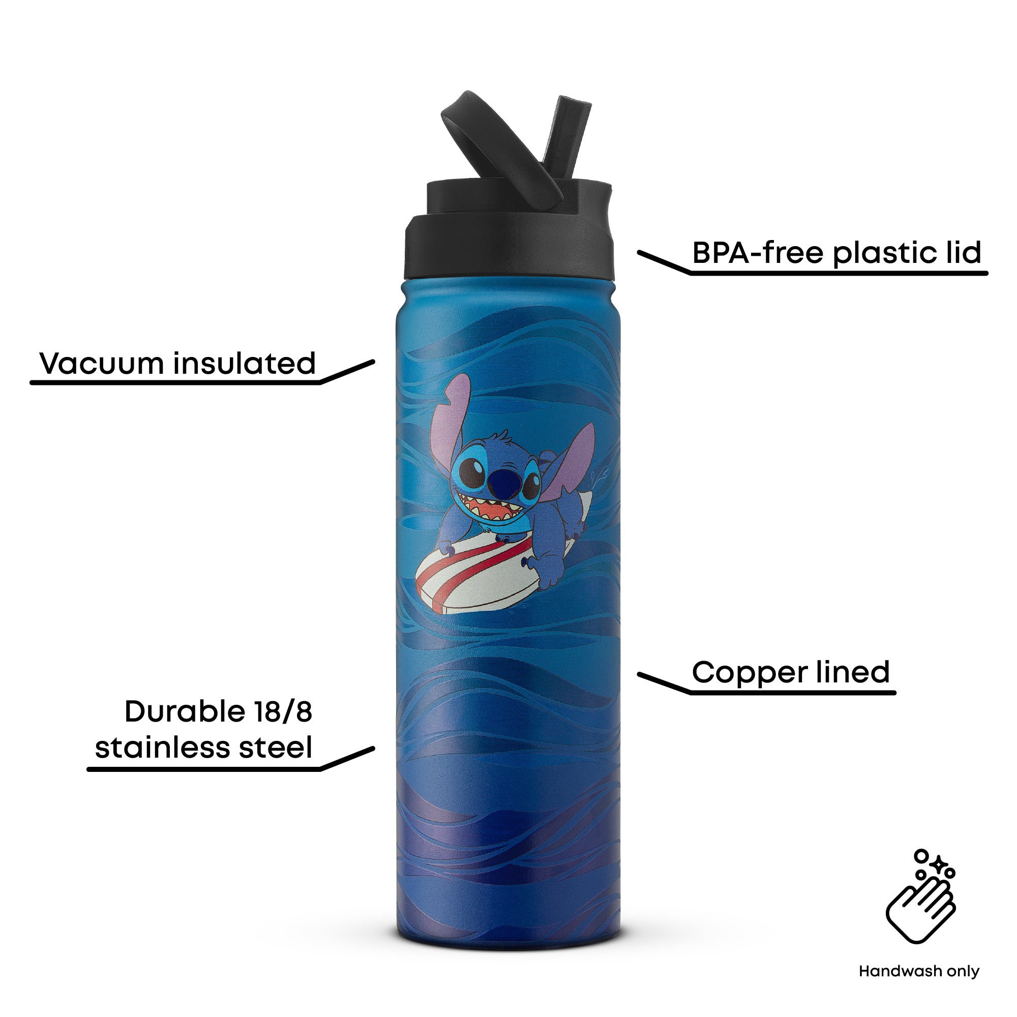 joyjolt-disney-stitch-surf-s-up-stainless-steel-water-bottle-22-oz image 3