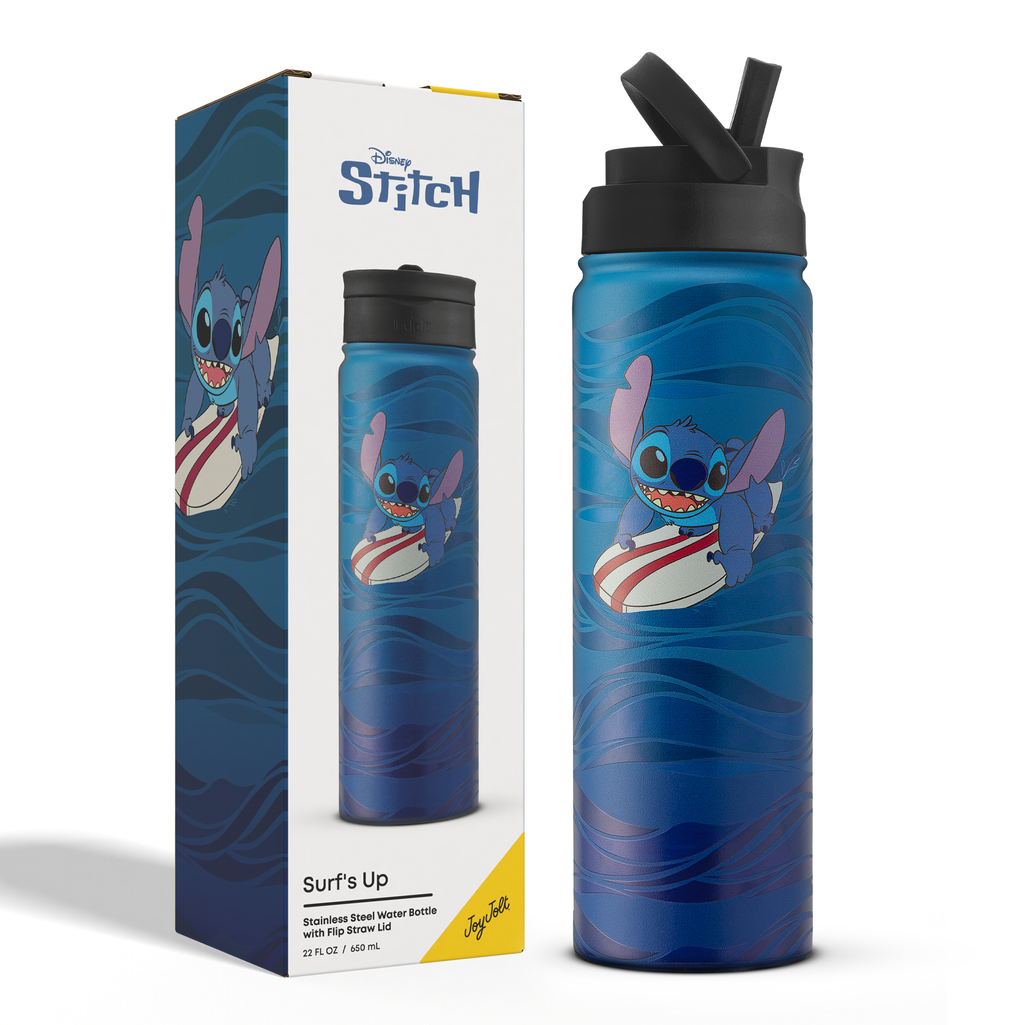joyjolt-disney-stitch-surf-s-up-stainless-steel-water-bottle-22-oz image 7