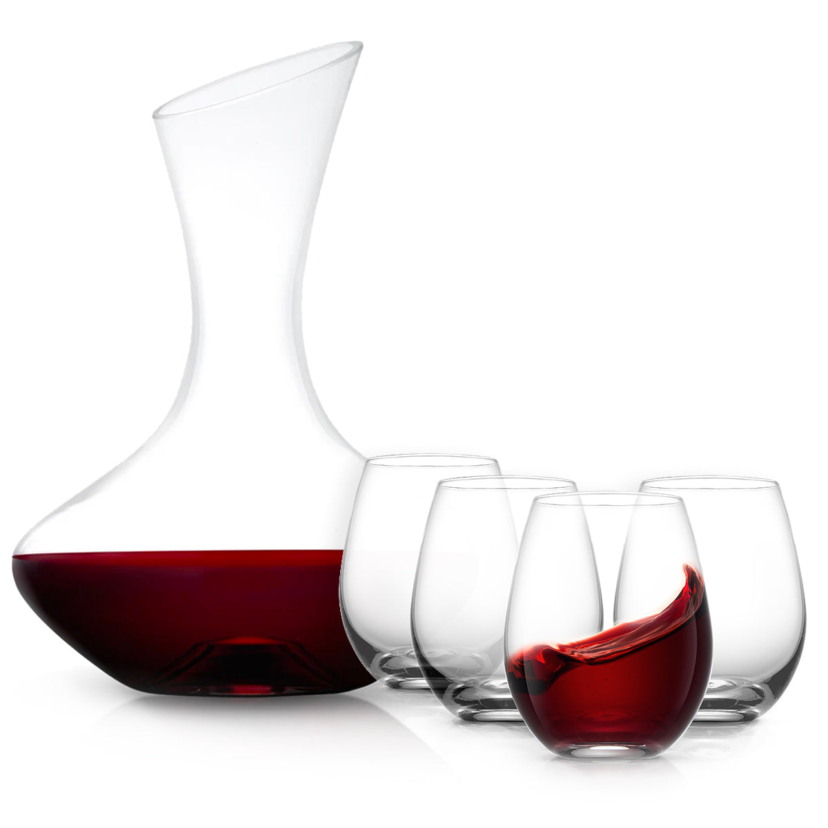 joyjolt-lancia-crystal-wine-decanter-set-40oz-decanter-4-wine-glasses image 2