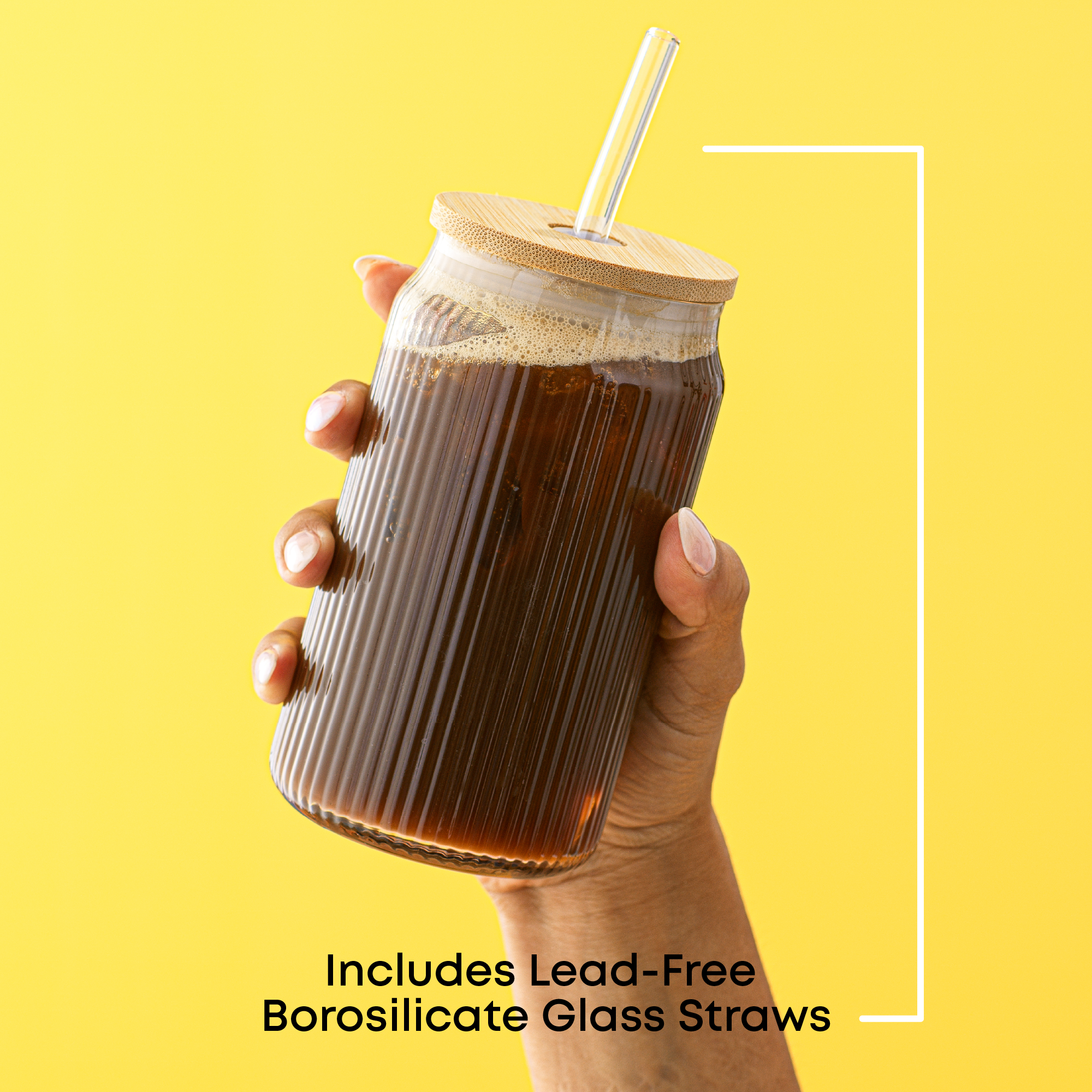joyjolt-fluted-glass-tumblers-with-bamboo-lids-and-straws-set-of-4 image 4