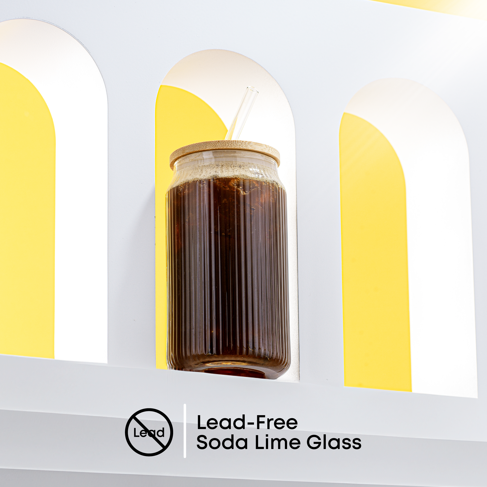 joyjolt-fluted-glass-tumblers-with-bamboo-lids-and-straws-set-of-4 image 6