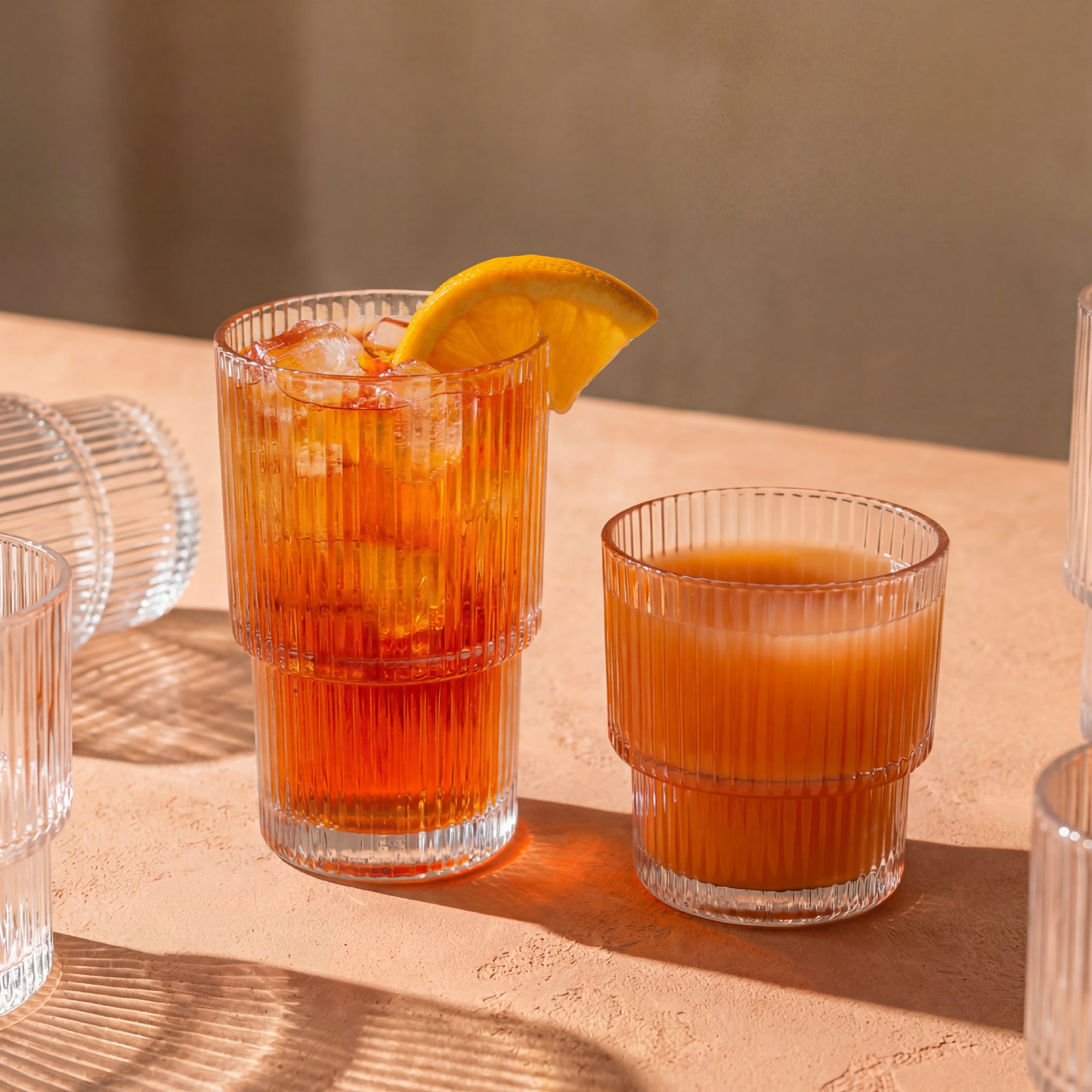 joyjolt-bloom-ribbed-drinking-glasses-set-of-12-6-tall-16-oz-6-short-12-oz image 2