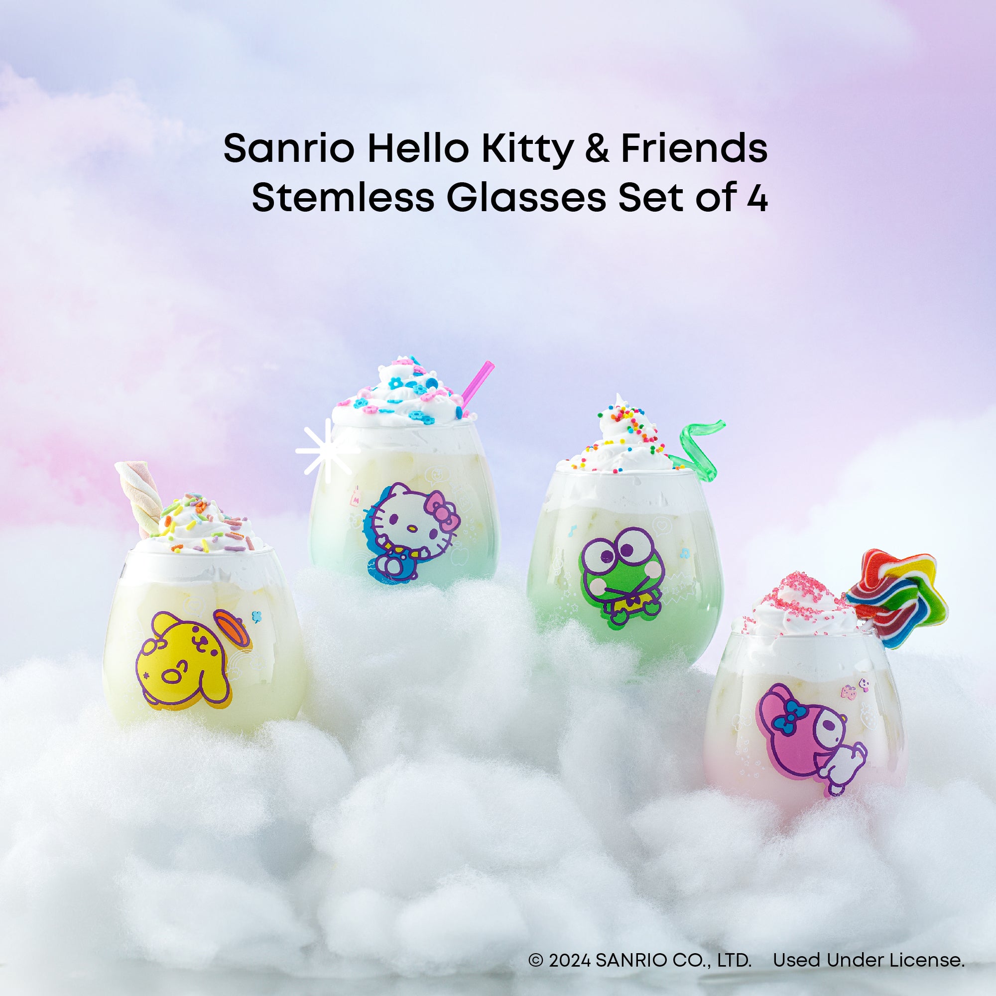 joyjolt-hello-kitty-friends-above-the-clouds-stemless-drinking-glasses-set-of-4 image 3