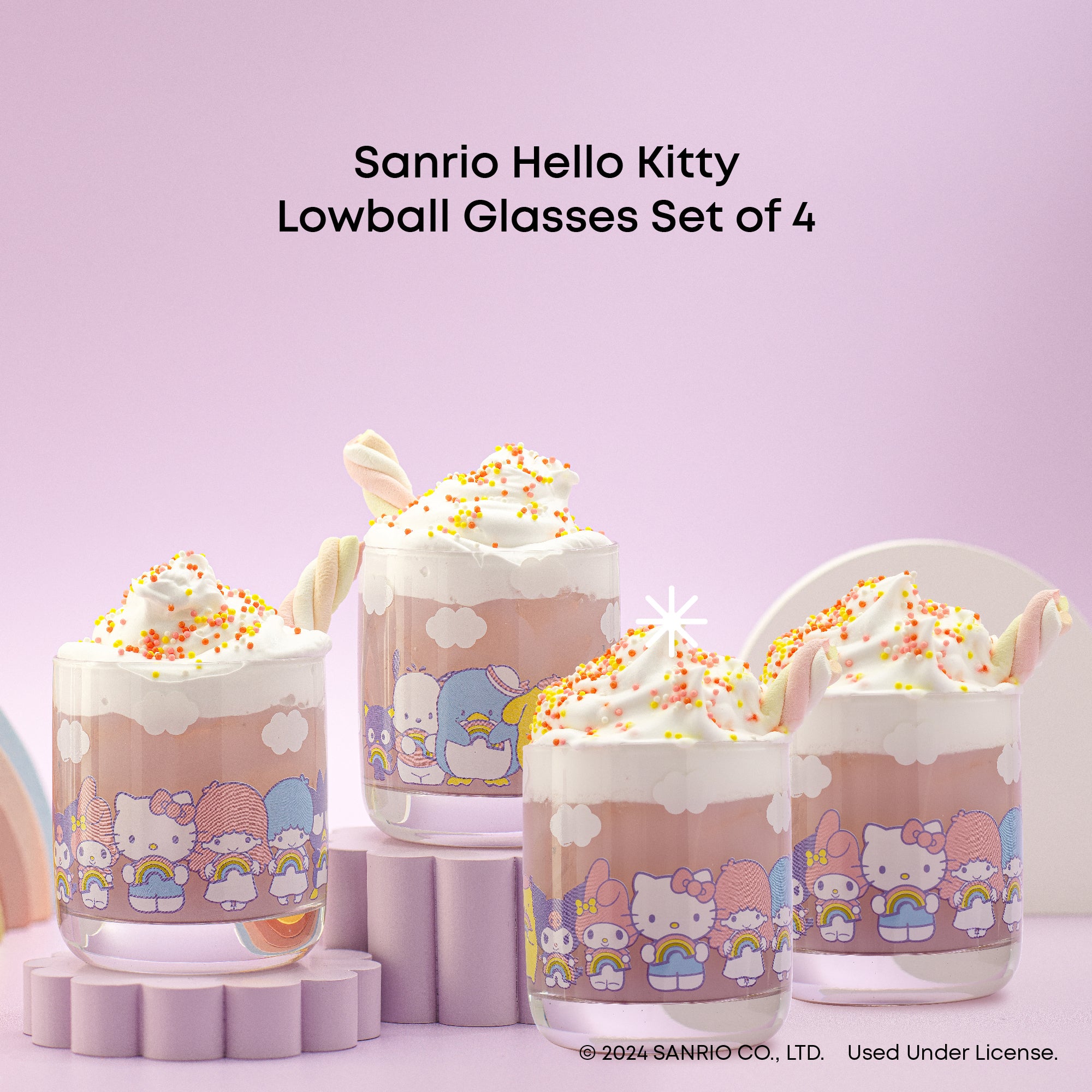 joyjolt-hello-kitty-and-friends-rainbow-short-drinking-glasses-set-of-4 image 5