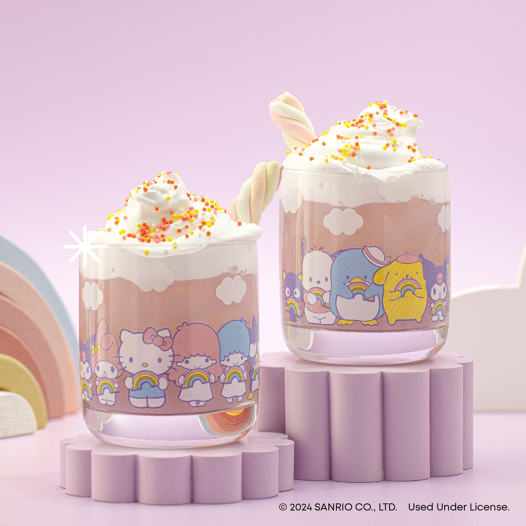 joyjolt-hello-kitty-and-friends-rainbow-short-drinking-glasses-set-of-4 image 2