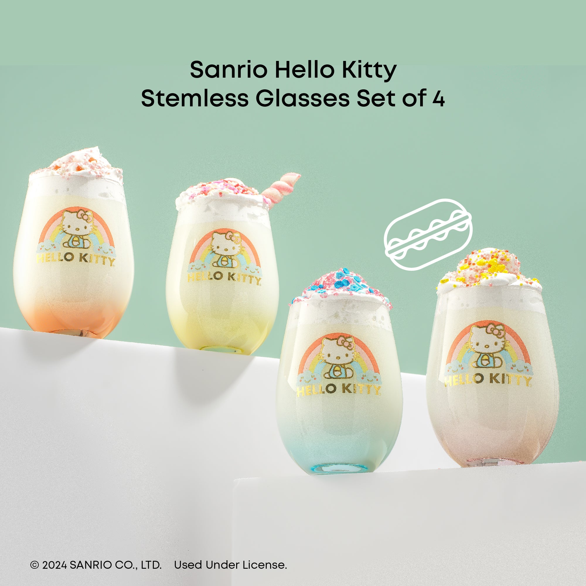joyjolt-hello-kitty-sweet-rainbow-stemless-drinking-glasses-set-of-4 image 3