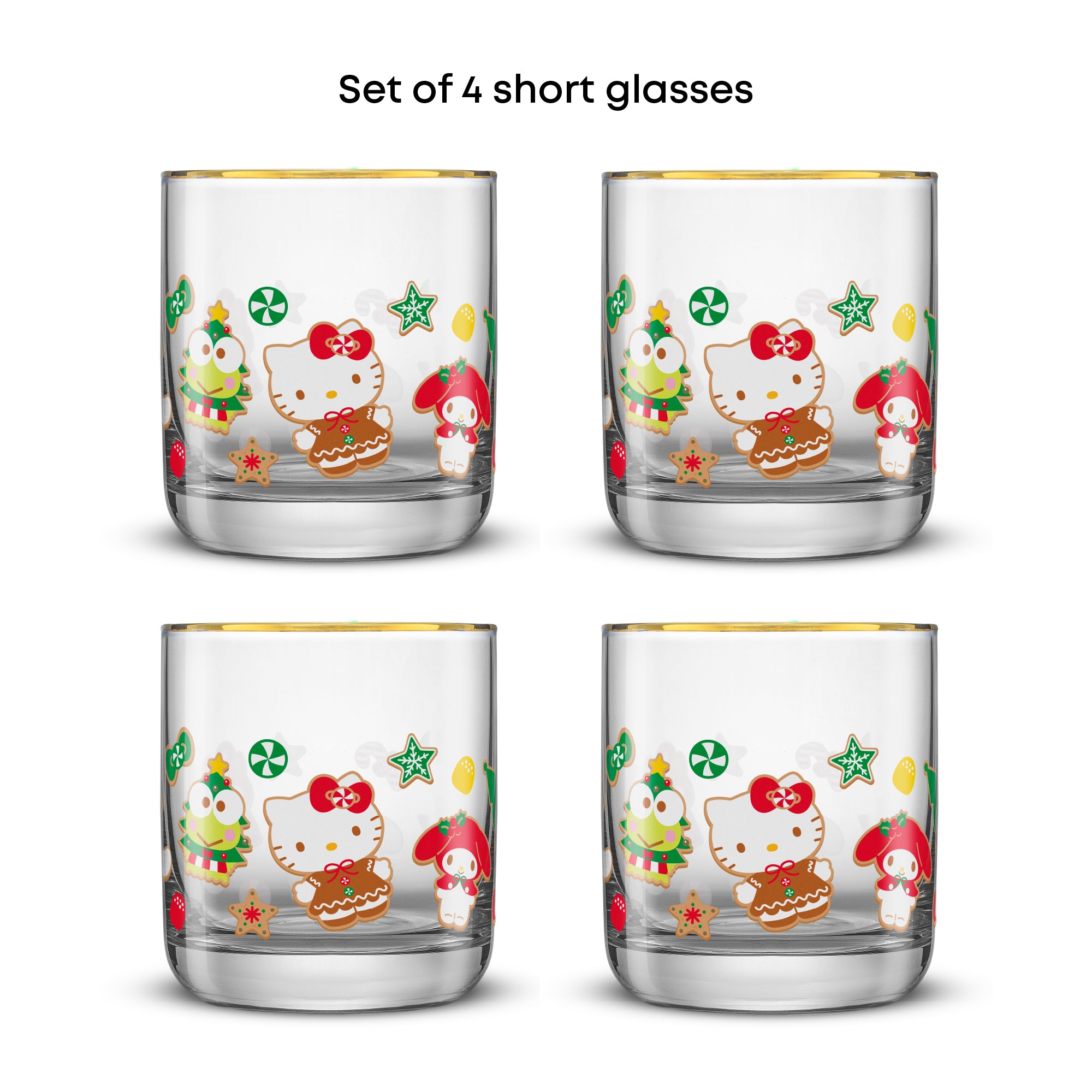 joyjolt-hello-kitty-and-friends-gingerbread-pals-short-glasses-set-of-4-10-oz image 6