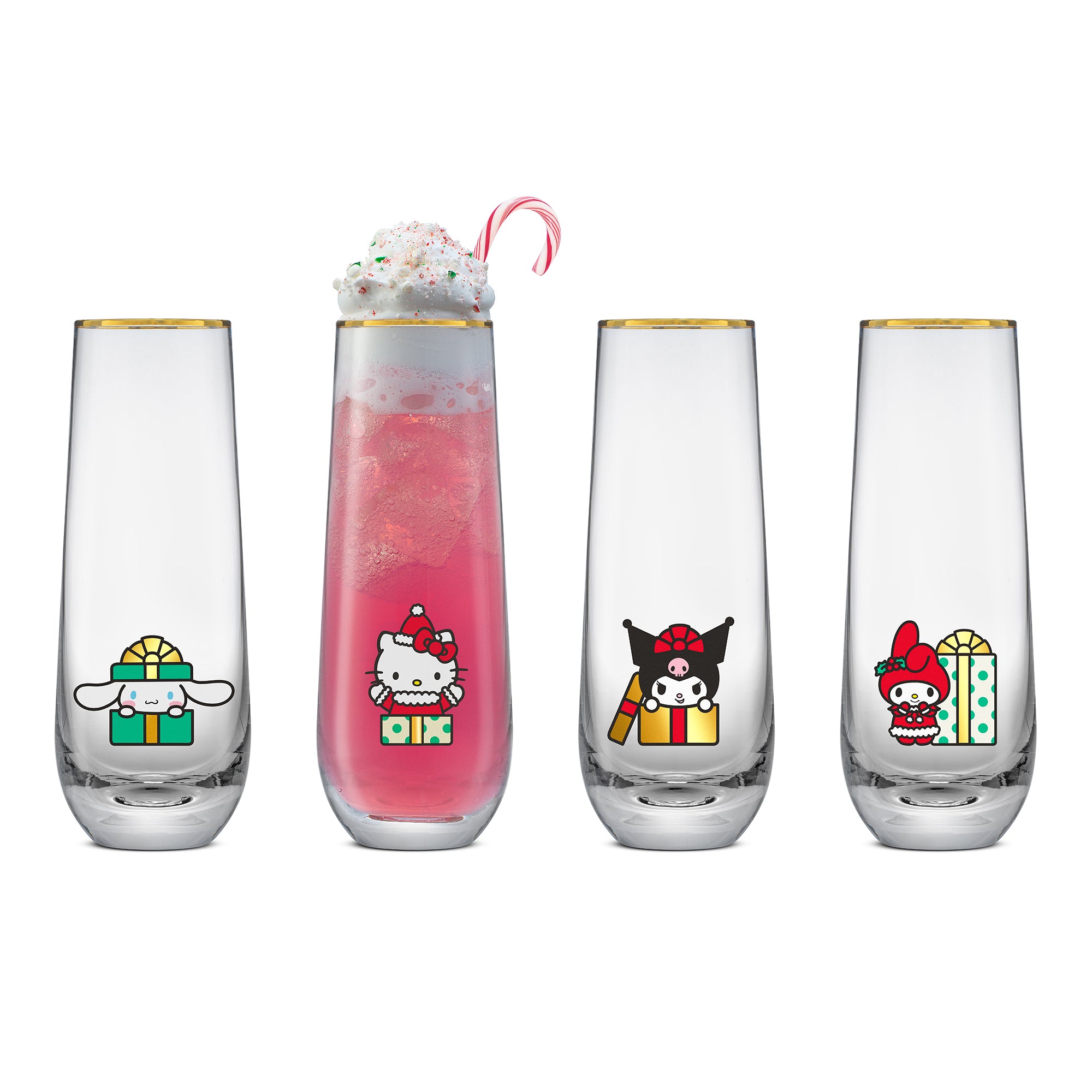joyjolt-hello-kitty-and-friends-holiday-stemless-flutes-set-of-4-lead-free-glass image 8
