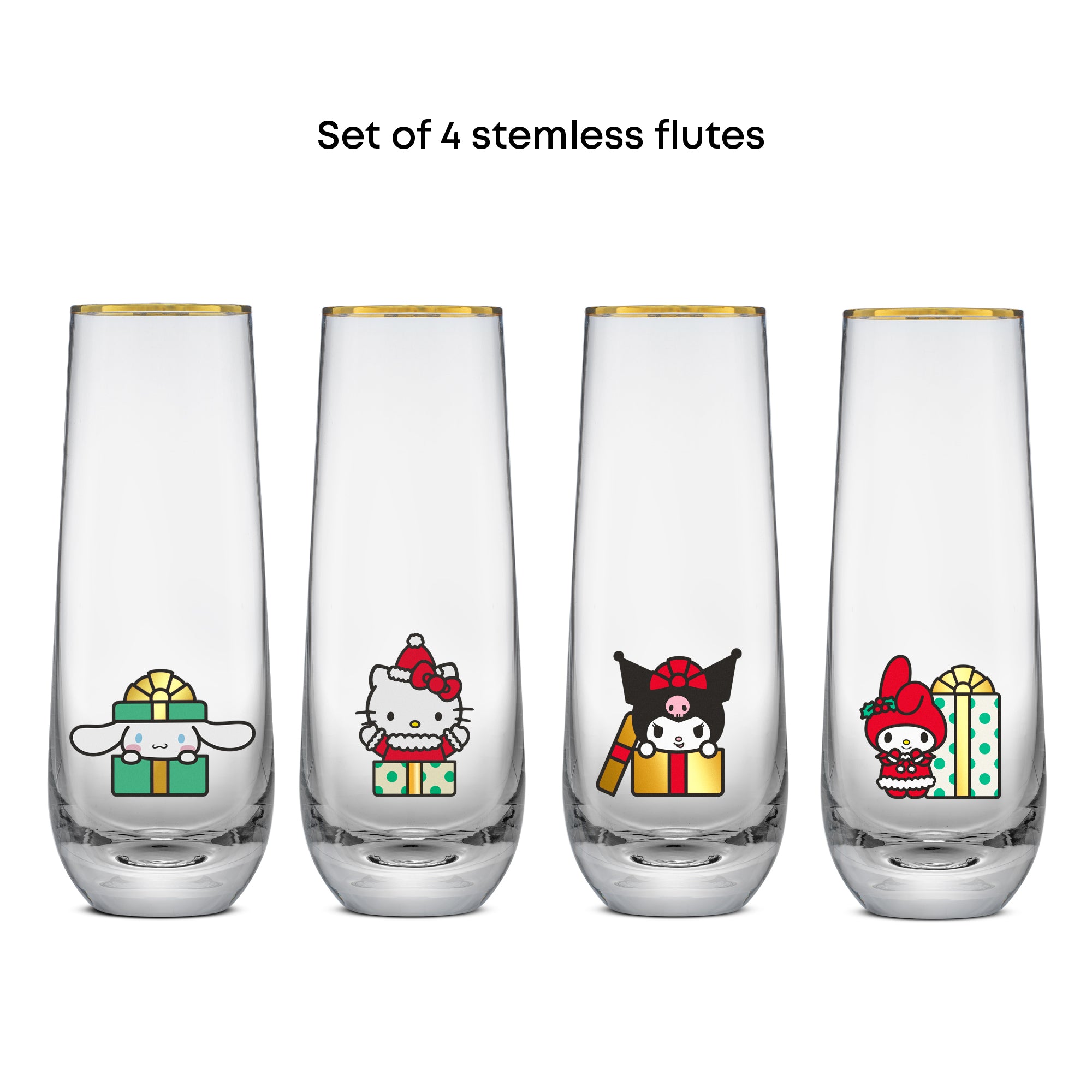 joyjolt-hello-kitty-and-friends-holiday-stemless-flutes-set-of-4-lead-free-glass image 6