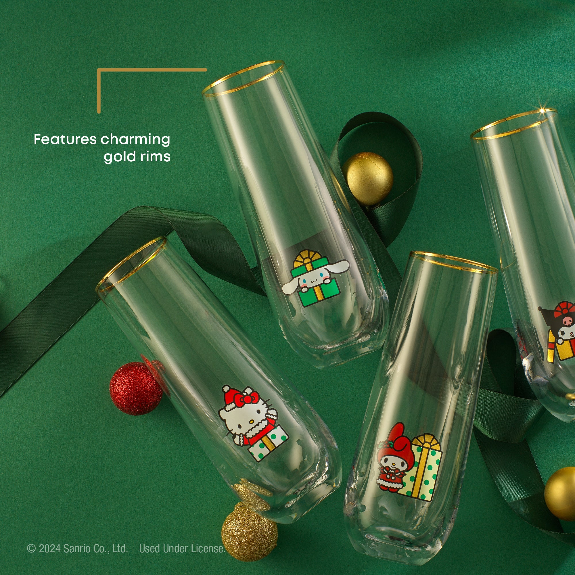 joyjolt-hello-kitty-and-friends-holiday-stemless-flutes-set-of-4-lead-free-glass image 4