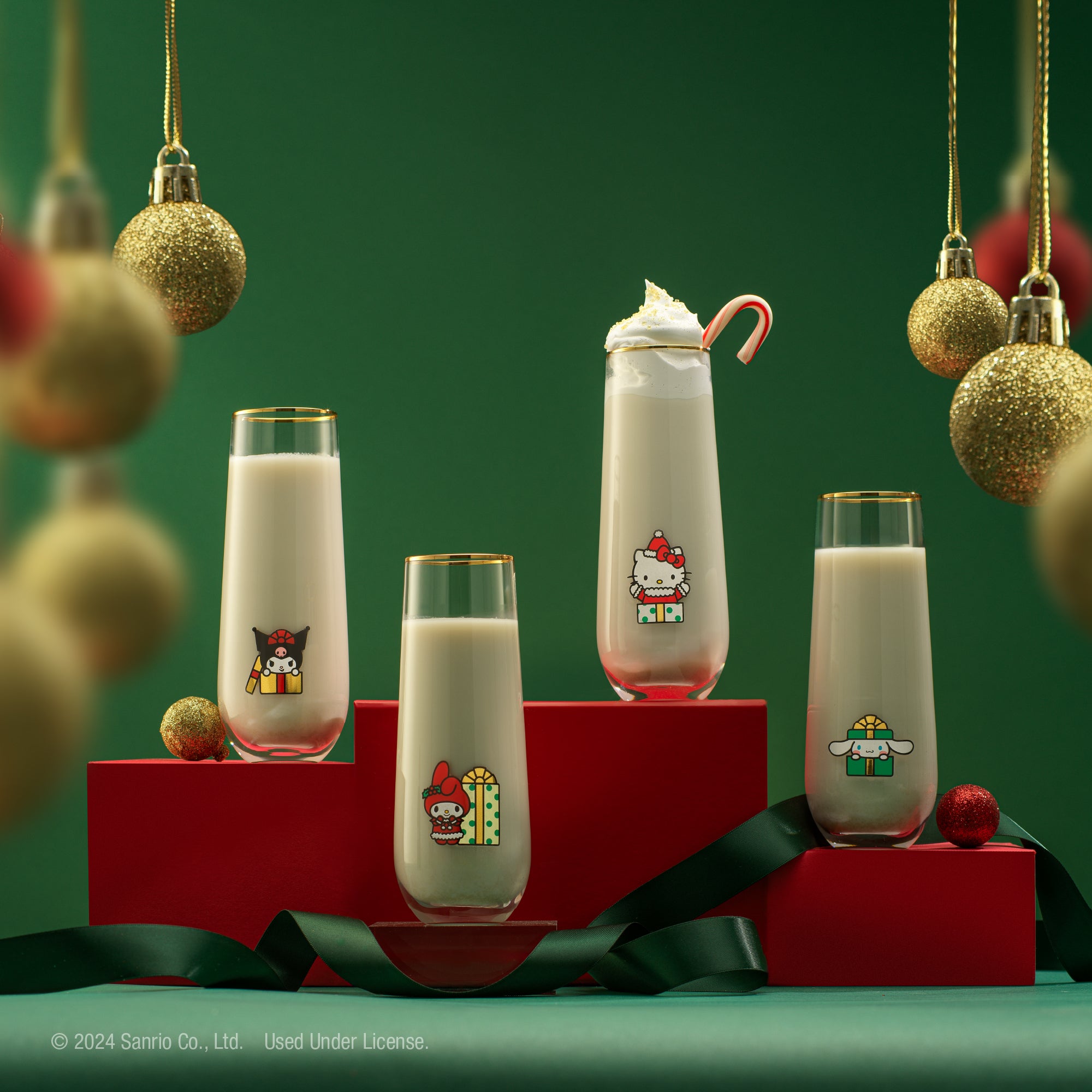 joyjolt-hello-kitty-and-friends-holiday-stemless-flutes-set-of-4-lead-free-glass image 2