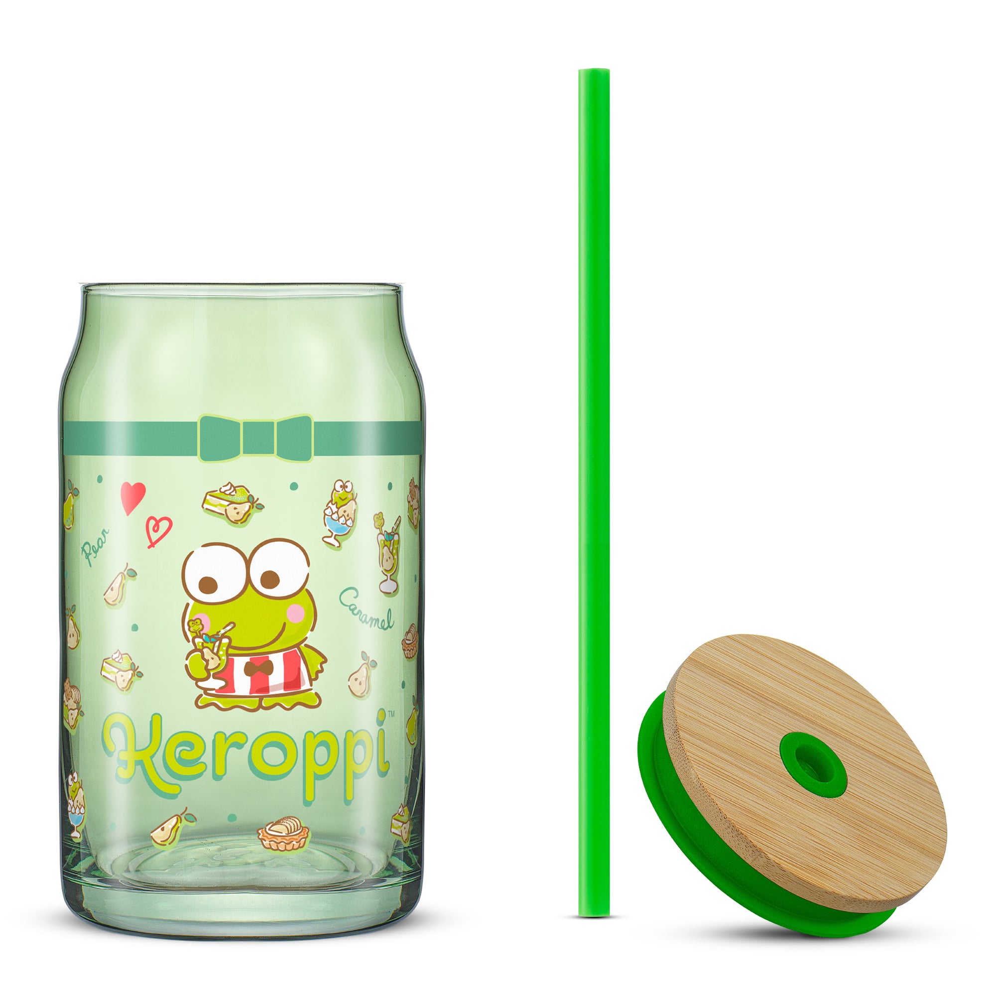 joyjolt-hello-kitty-and-friends-keroppi-glass-tumbler-with-bamboo-lid-and-straw- image 8