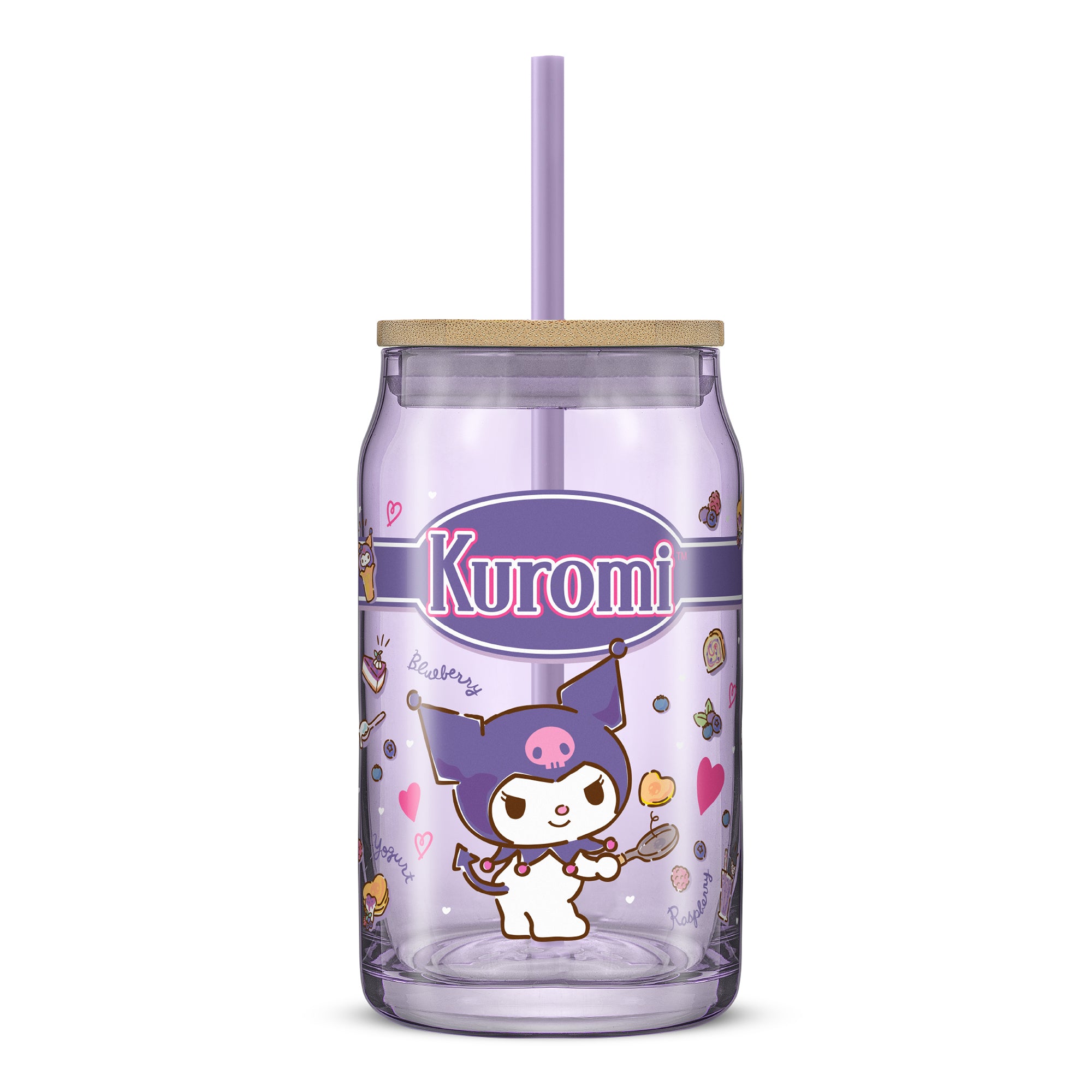 joyjolt-hello-kitty-and-friends-favorite-flavor-kuromi-glass-tumbler-with-bamboo image 1