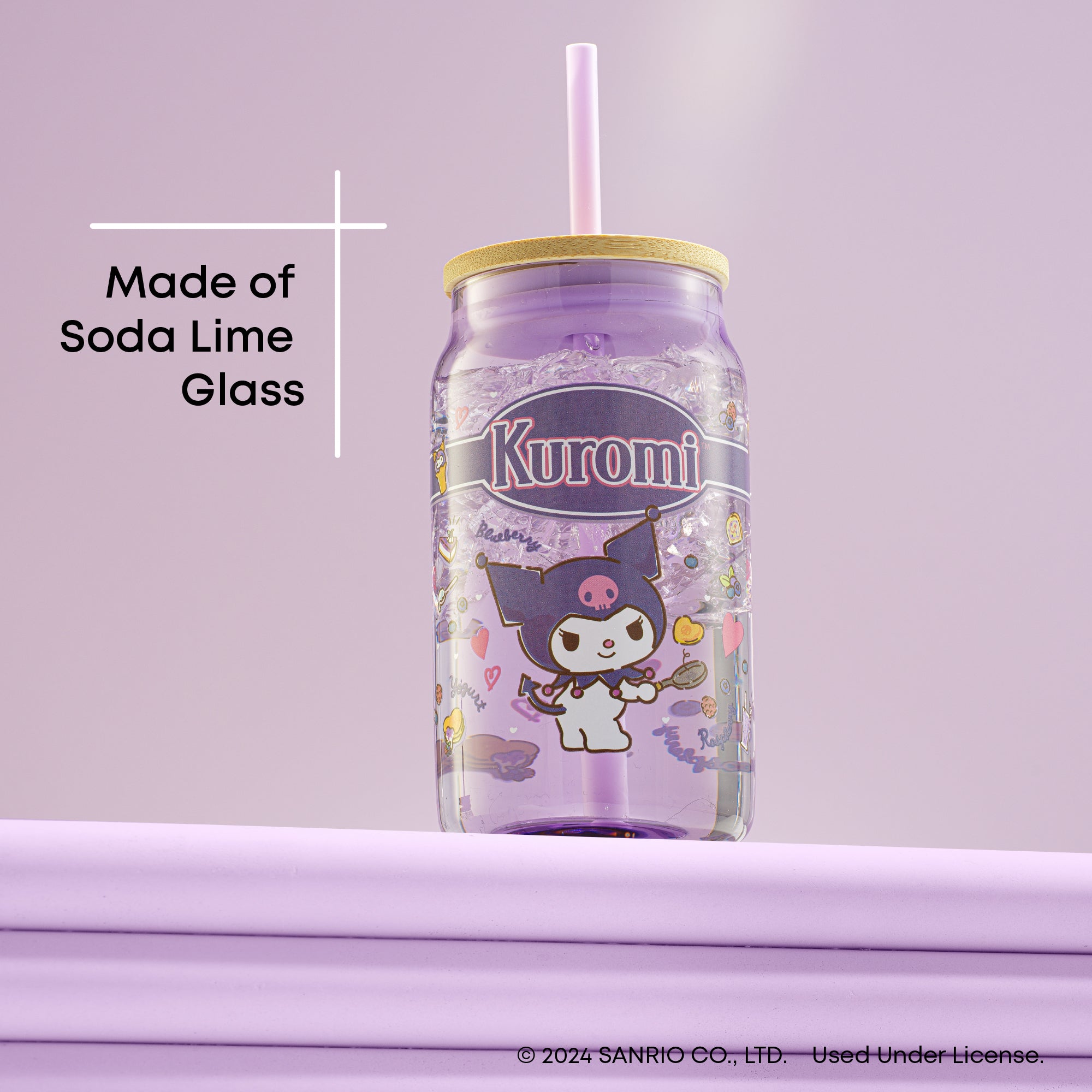 joyjolt-hello-kitty-and-friends-favorite-flavor-kuromi-glass-tumbler-with-bamboo image 4