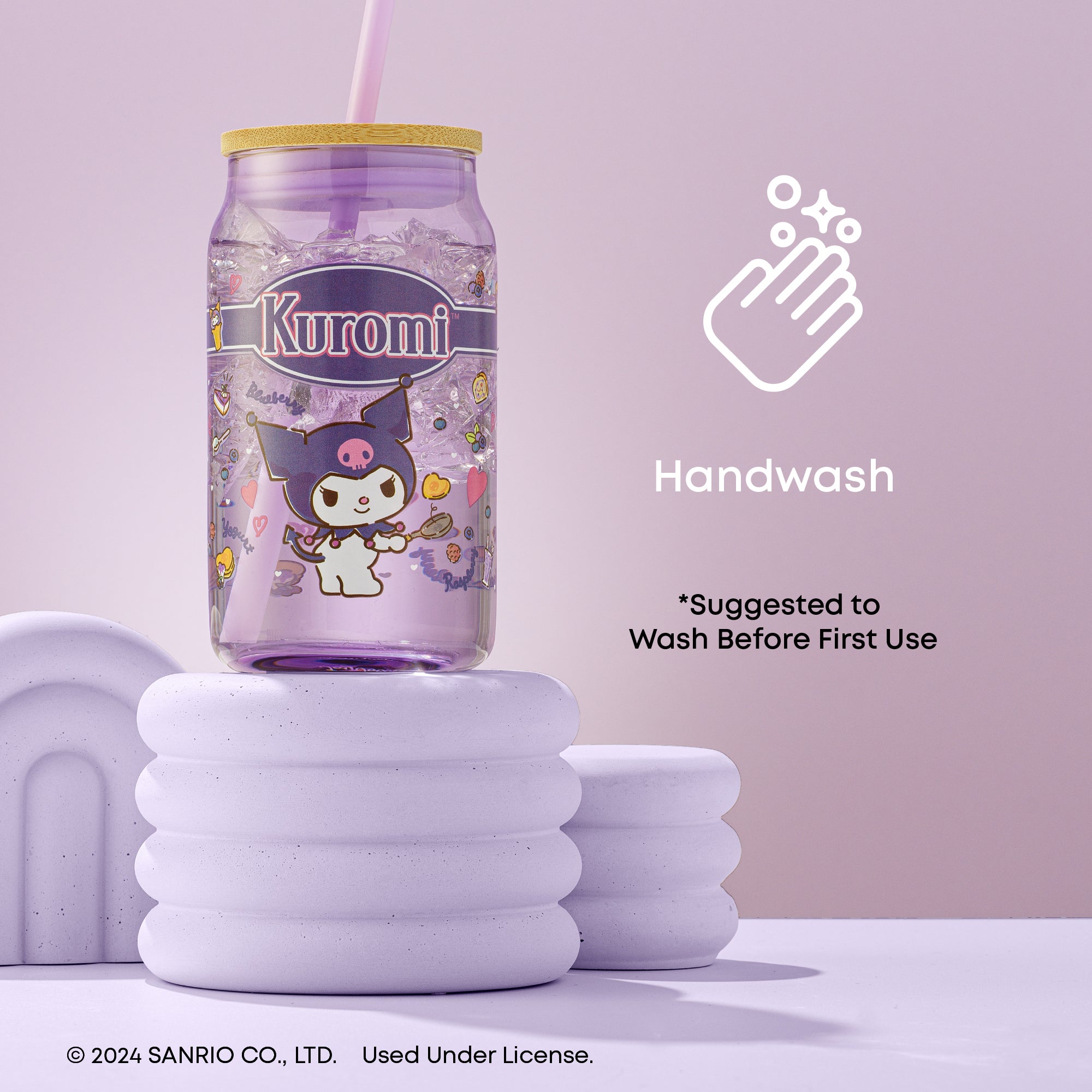joyjolt-hello-kitty-and-friends-favorite-flavor-kuromi-glass-tumbler-with-bamboo image 5