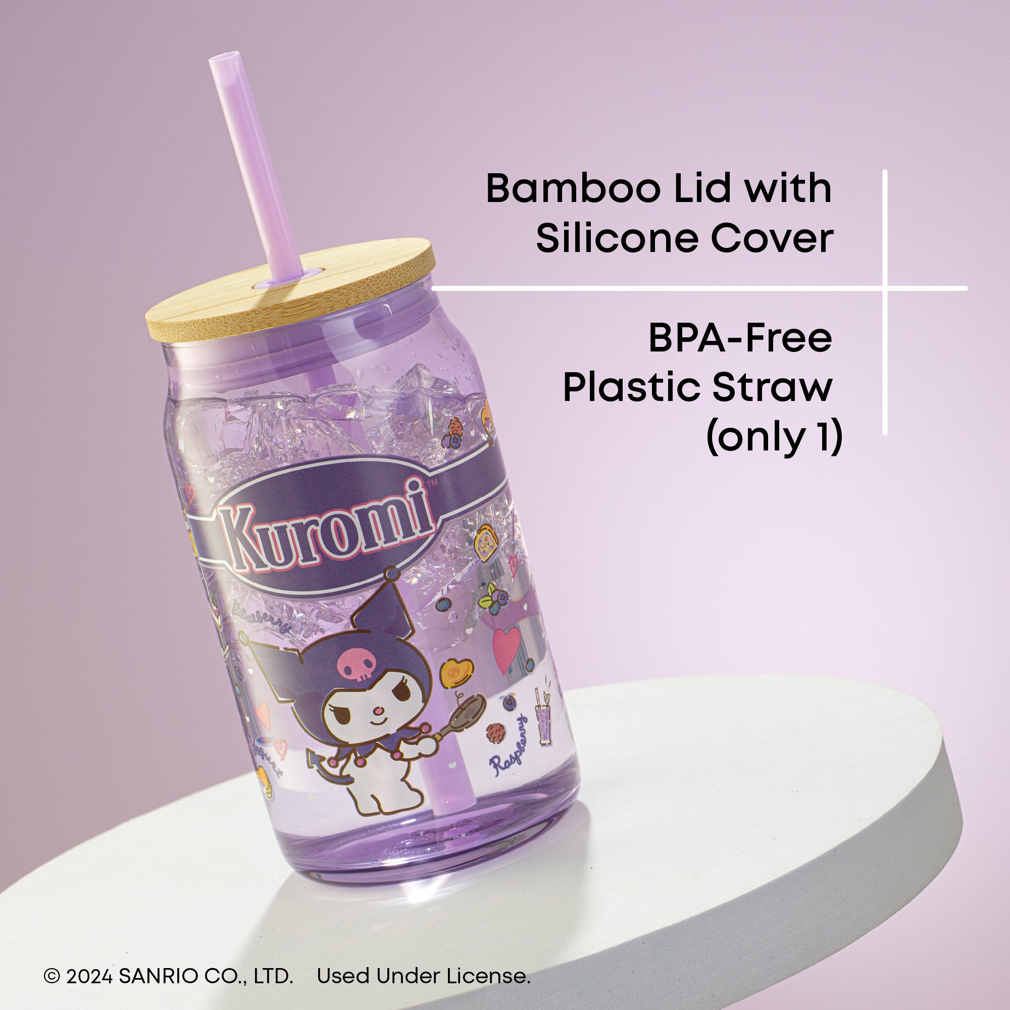 joyjolt-hello-kitty-and-friends-favorite-flavor-kuromi-glass-tumbler-with-bamboo image 6