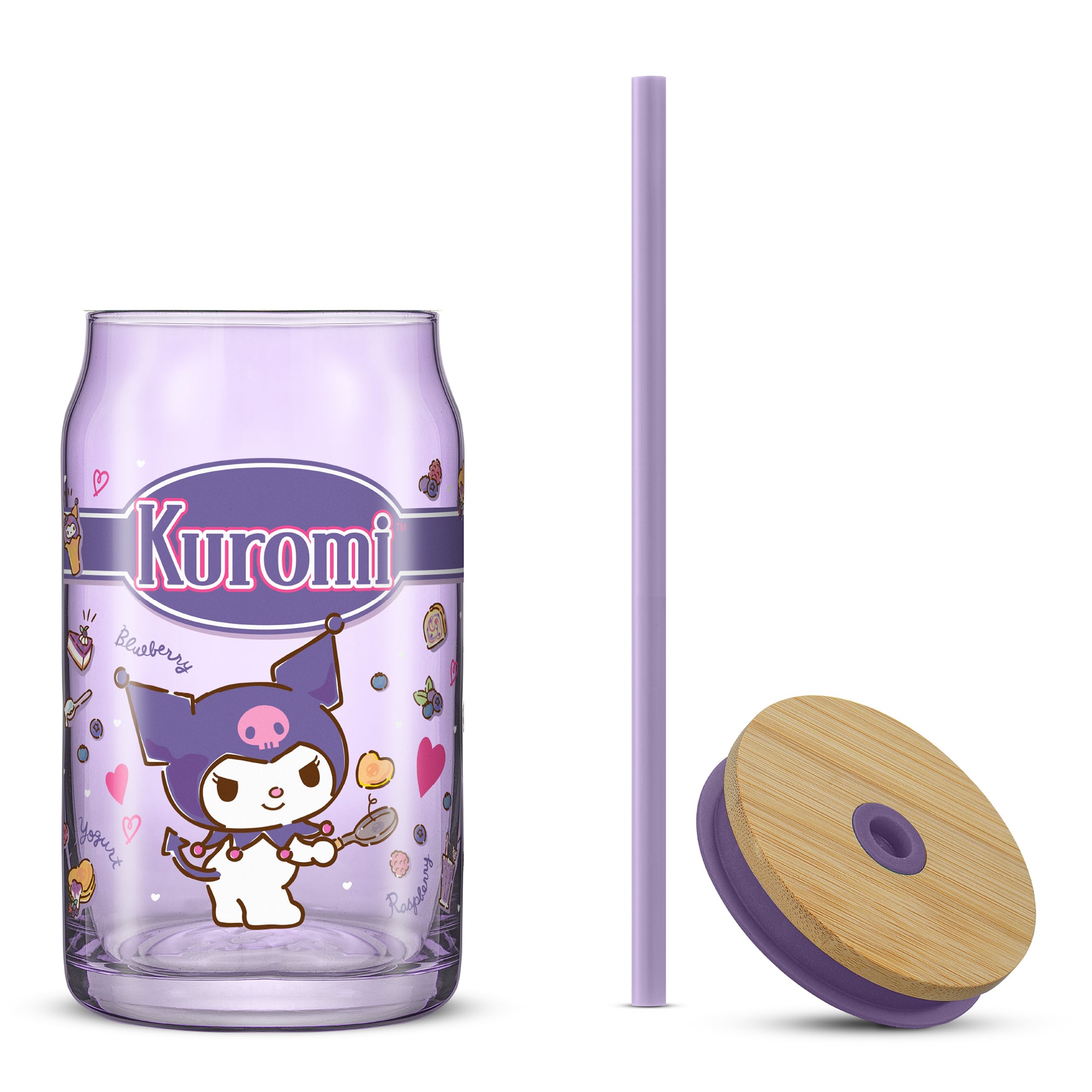 joyjolt-hello-kitty-and-friends-favorite-flavor-kuromi-glass-tumbler-with-bamboo image 8