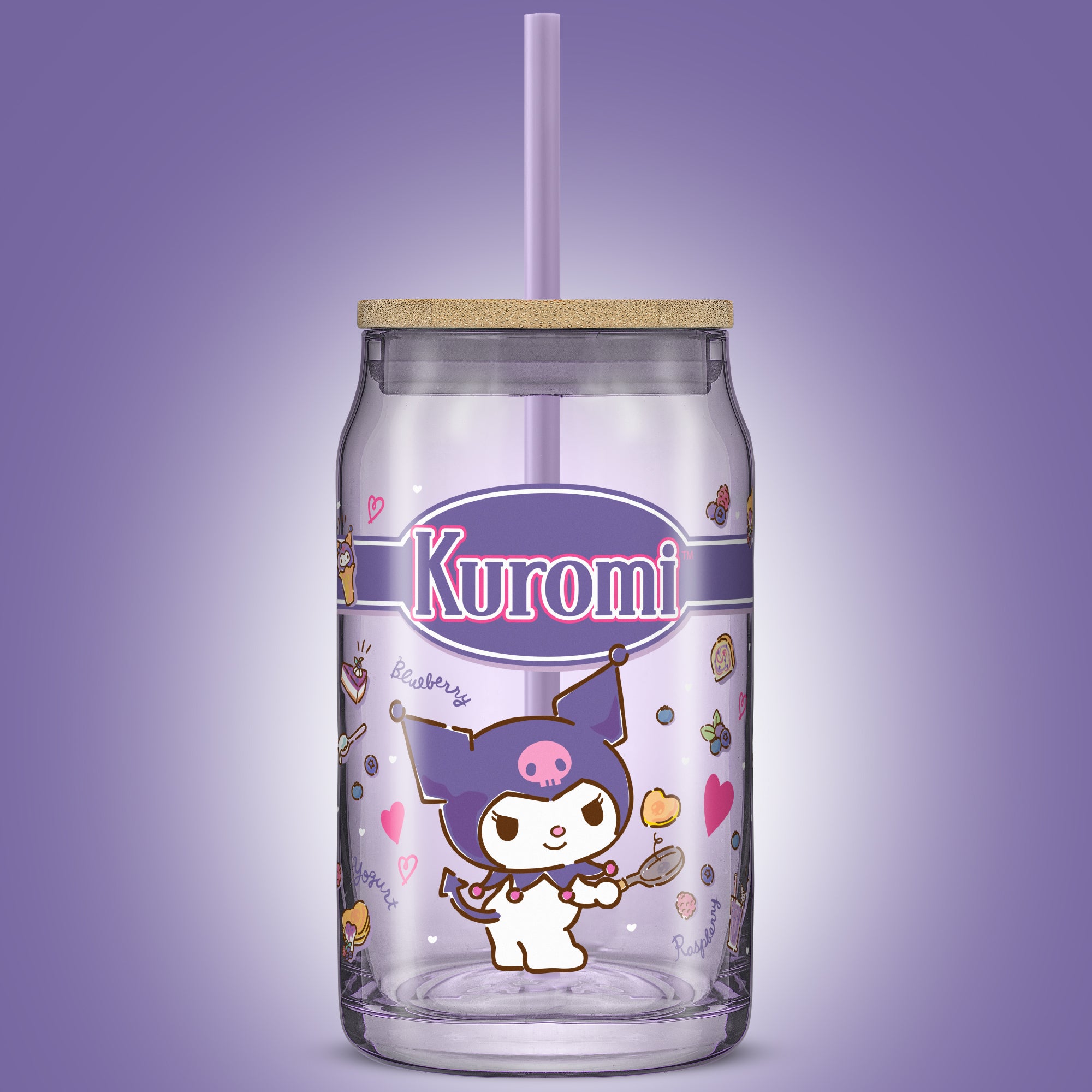 joyjolt-hello-kitty-and-friends-favorite-flavor-kuromi-glass-tumbler-with-bamboo image 2