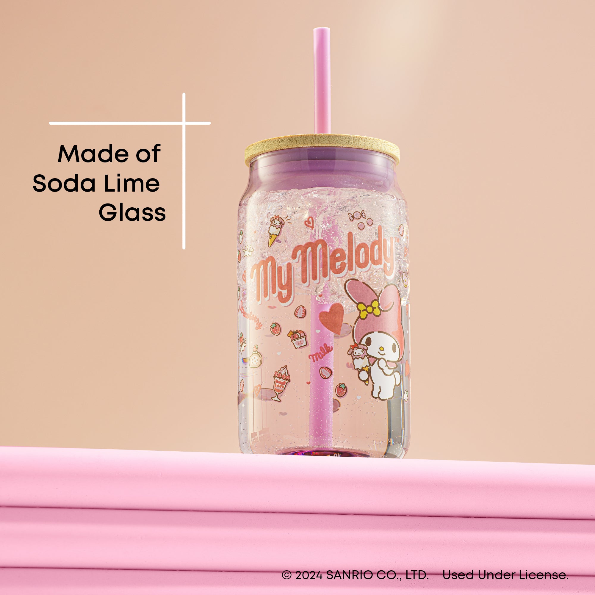 joyjolt-hello-kitty-my-melody-glass-tumbler-with-bamboo-lid-and-straw-16-oz image 4