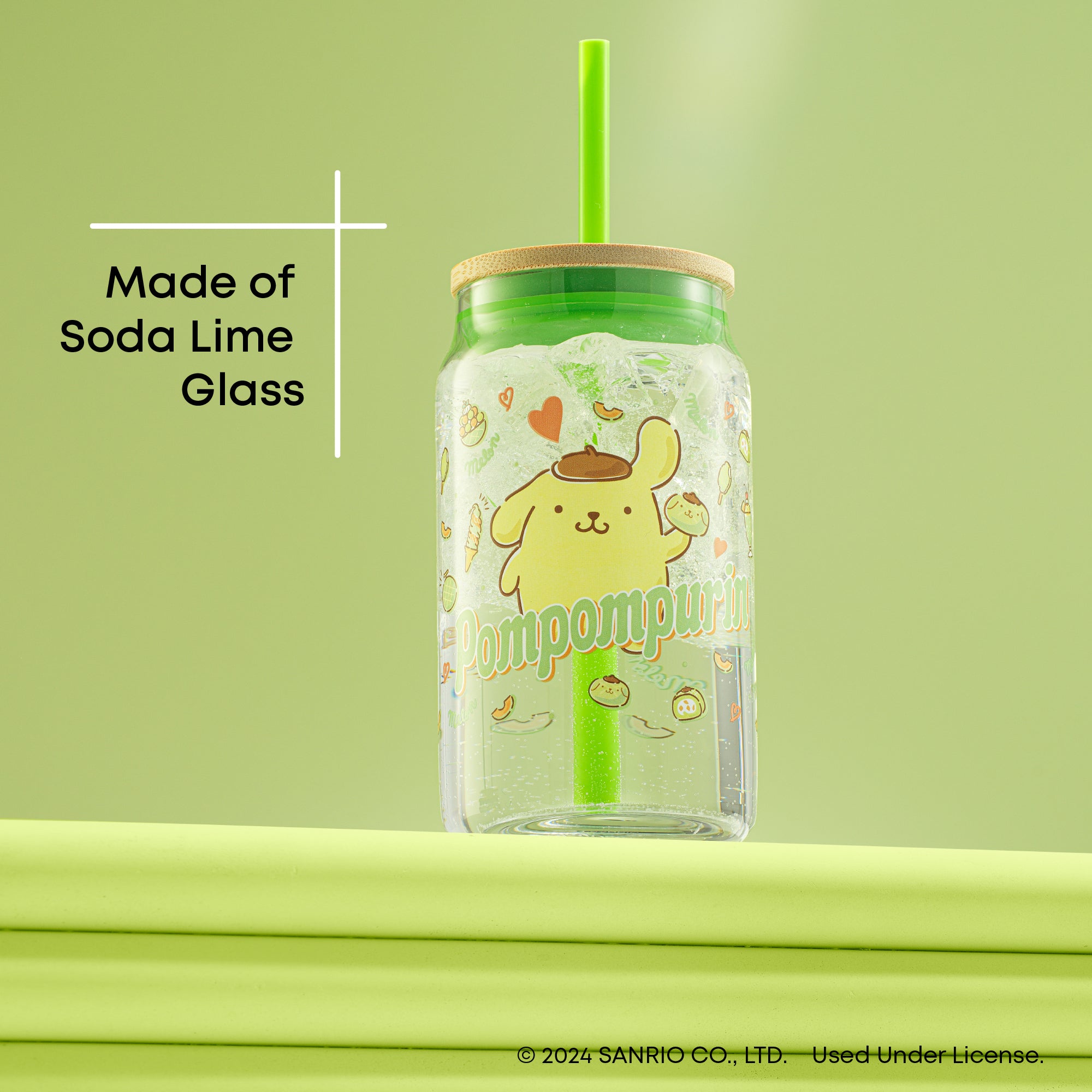 joyjolt-sanrio-pompompurin-glass-tumbler-with-bamboo-lid-and-straw-16-oz image 4