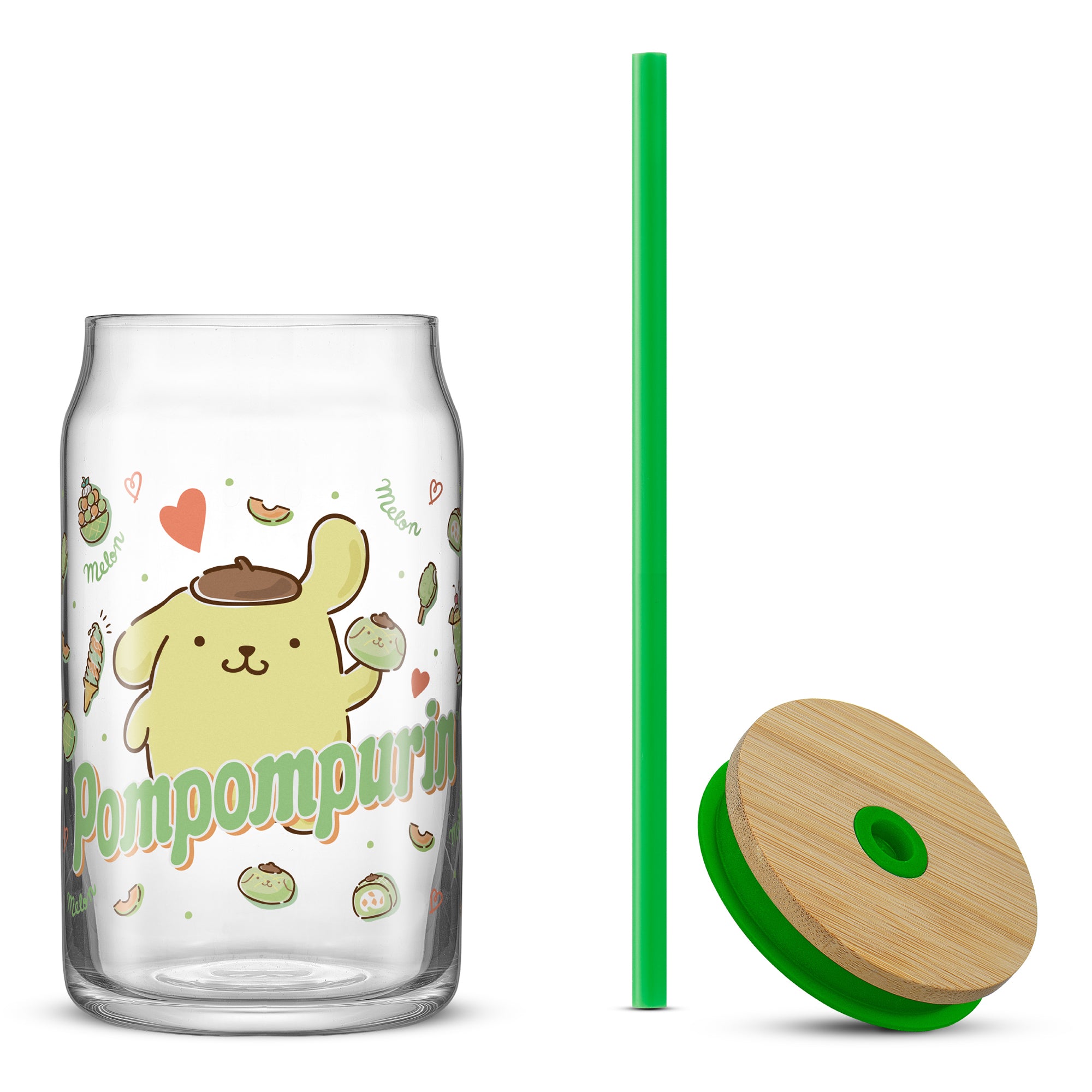 joyjolt-sanrio-pompompurin-glass-tumbler-with-bamboo-lid-and-straw-16-oz image 8