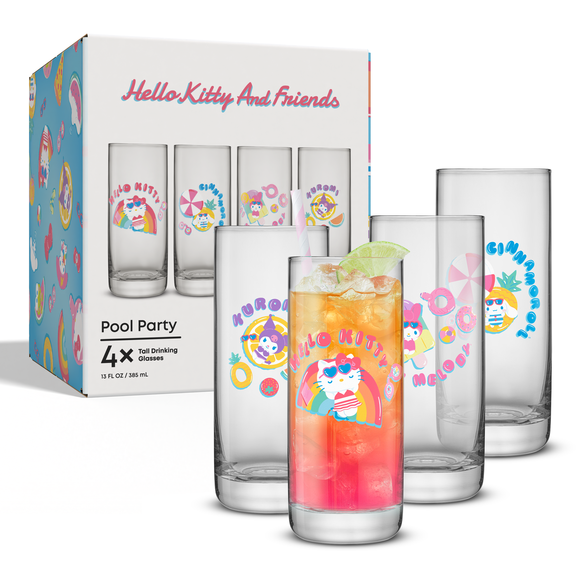 joyjolt-hello-kitty-and-friends-pool-party-tall-drinking-glasses-set-of-4-13-oz image 7