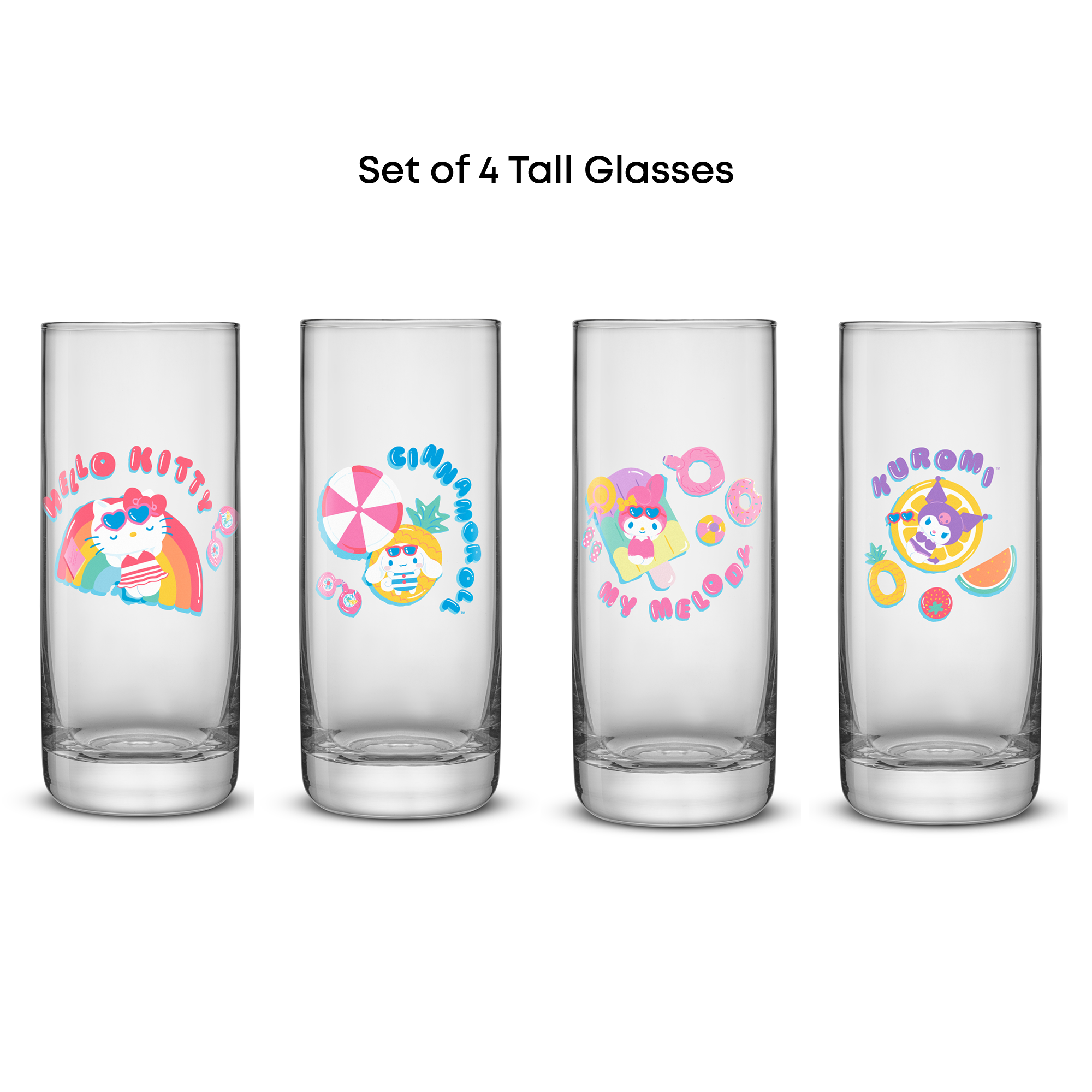 joyjolt-hello-kitty-and-friends-pool-party-tall-drinking-glasses-set-of-4-13-oz image 4