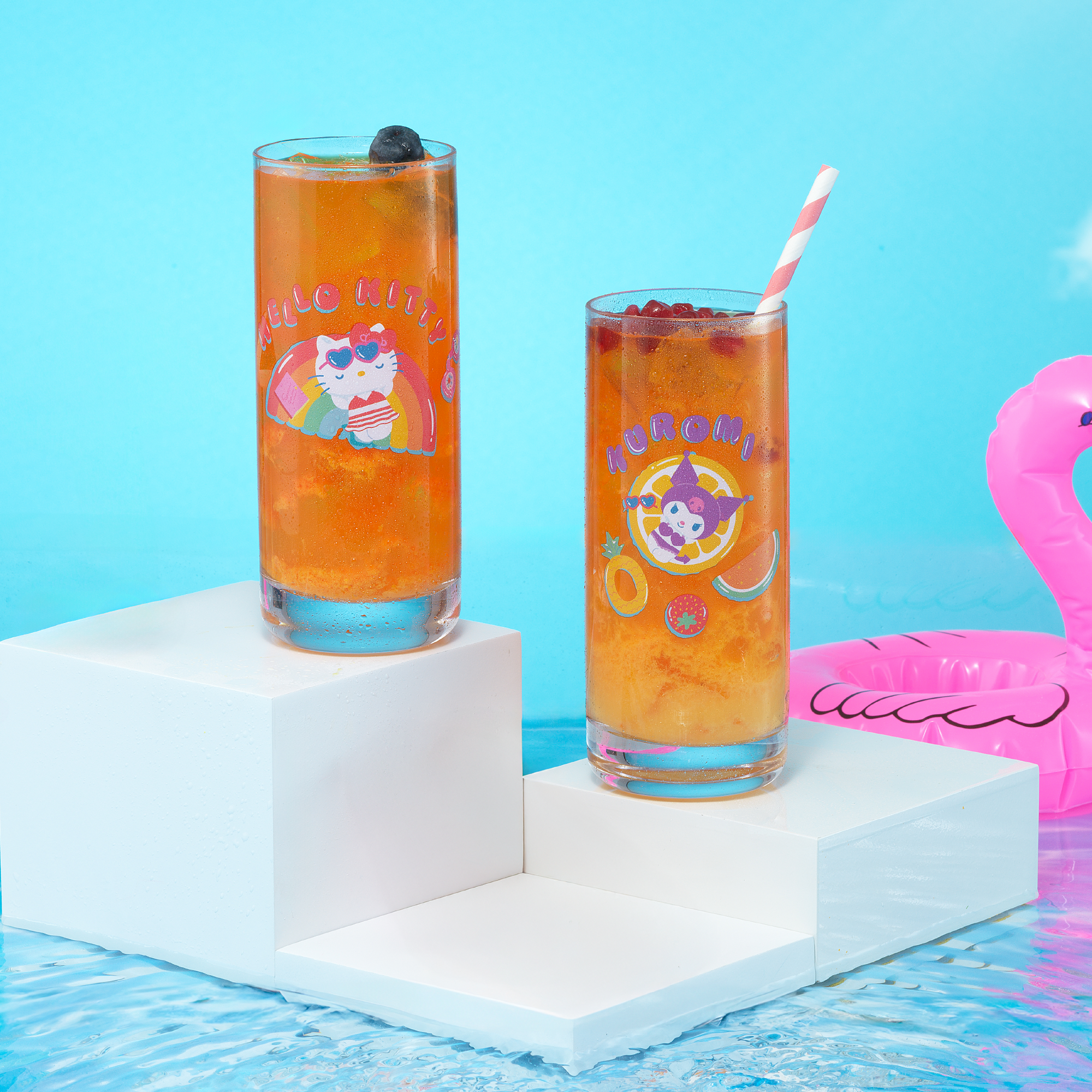 joyjolt-hello-kitty-and-friends-pool-party-tall-drinking-glasses-set-of-4-13-oz image 6