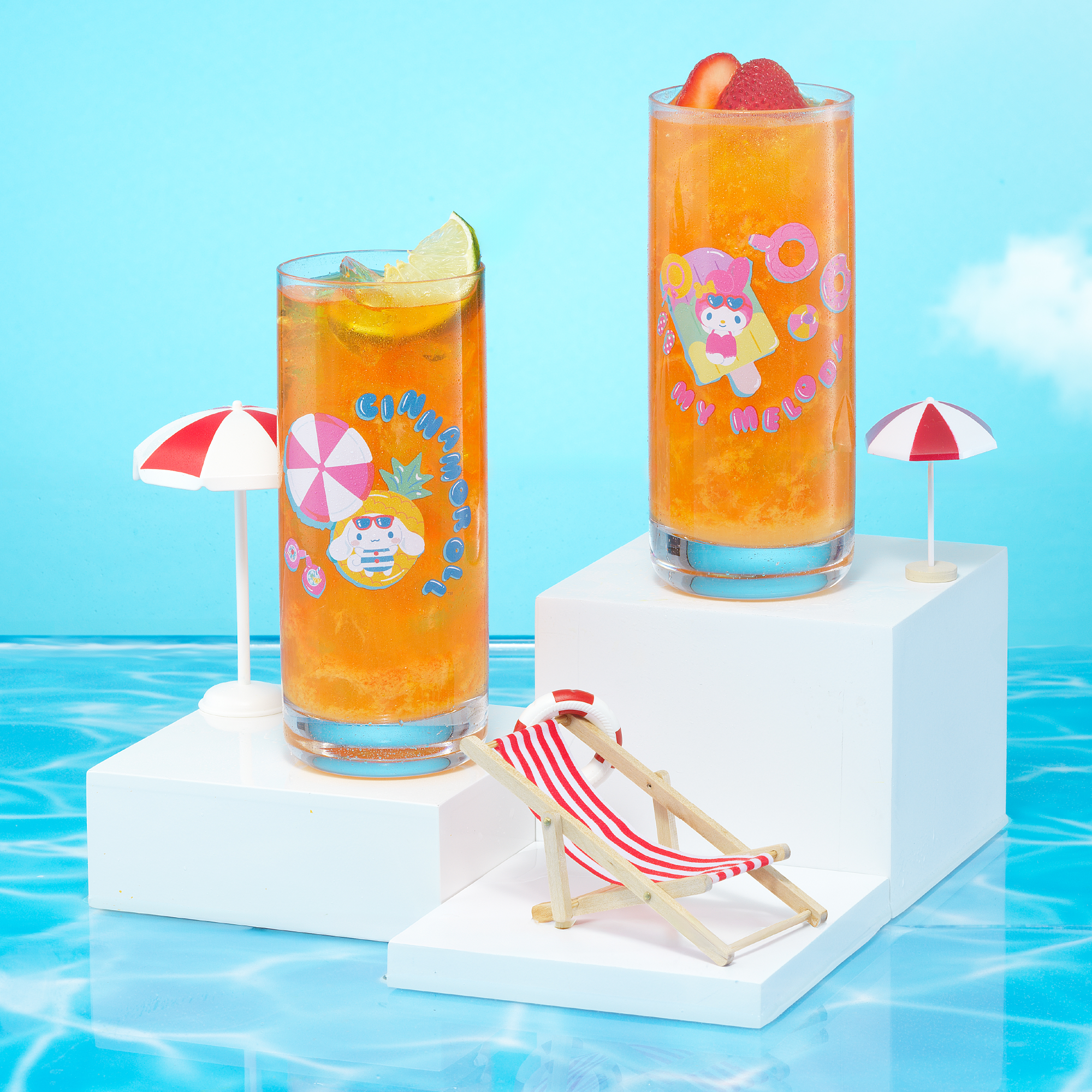 joyjolt-hello-kitty-and-friends-pool-party-tall-drinking-glasses-set-of-4-13-oz image 2