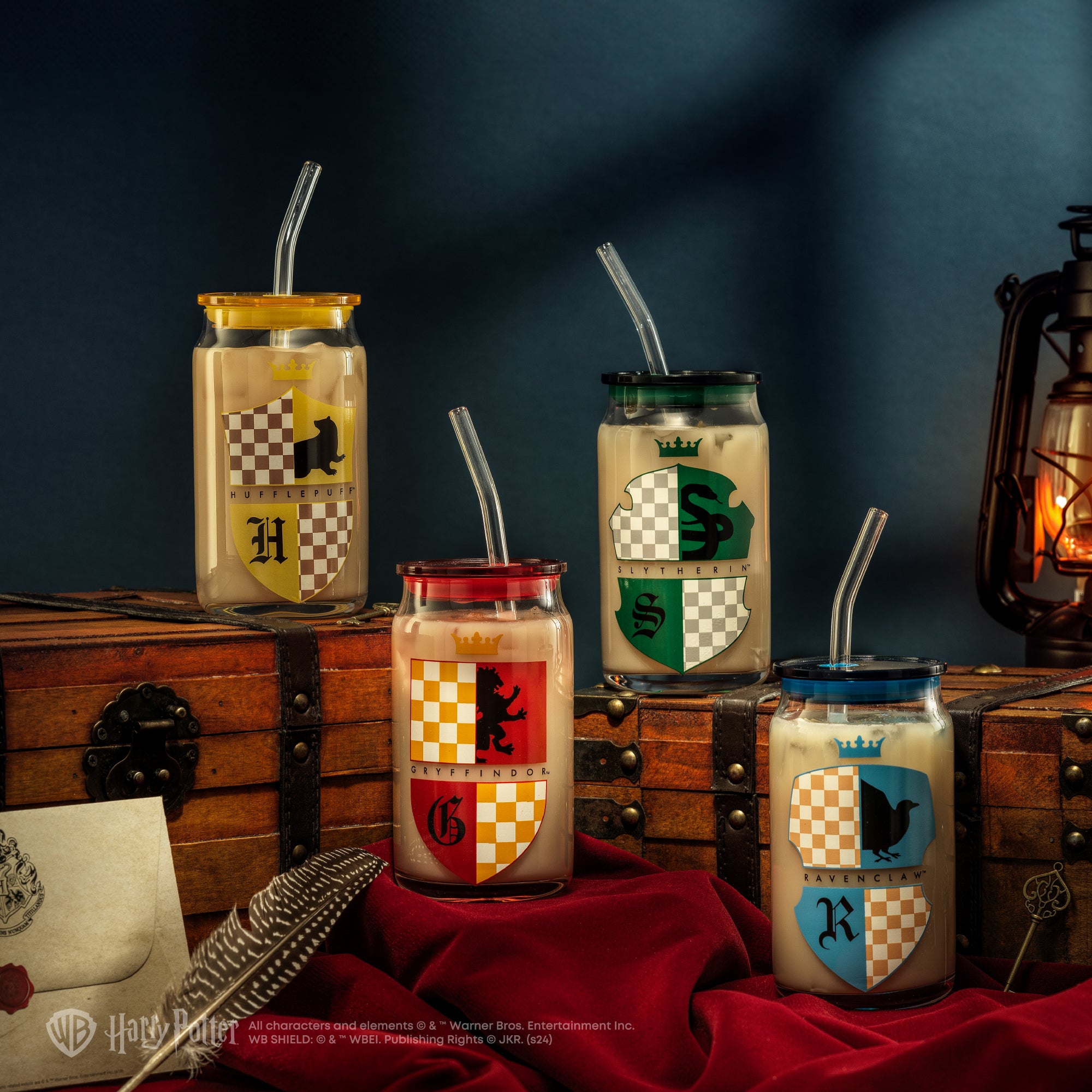 joyjolt-harry-potter-house-crests-tumbler-glasses-with-lids-set-of-4-16-oz image 2