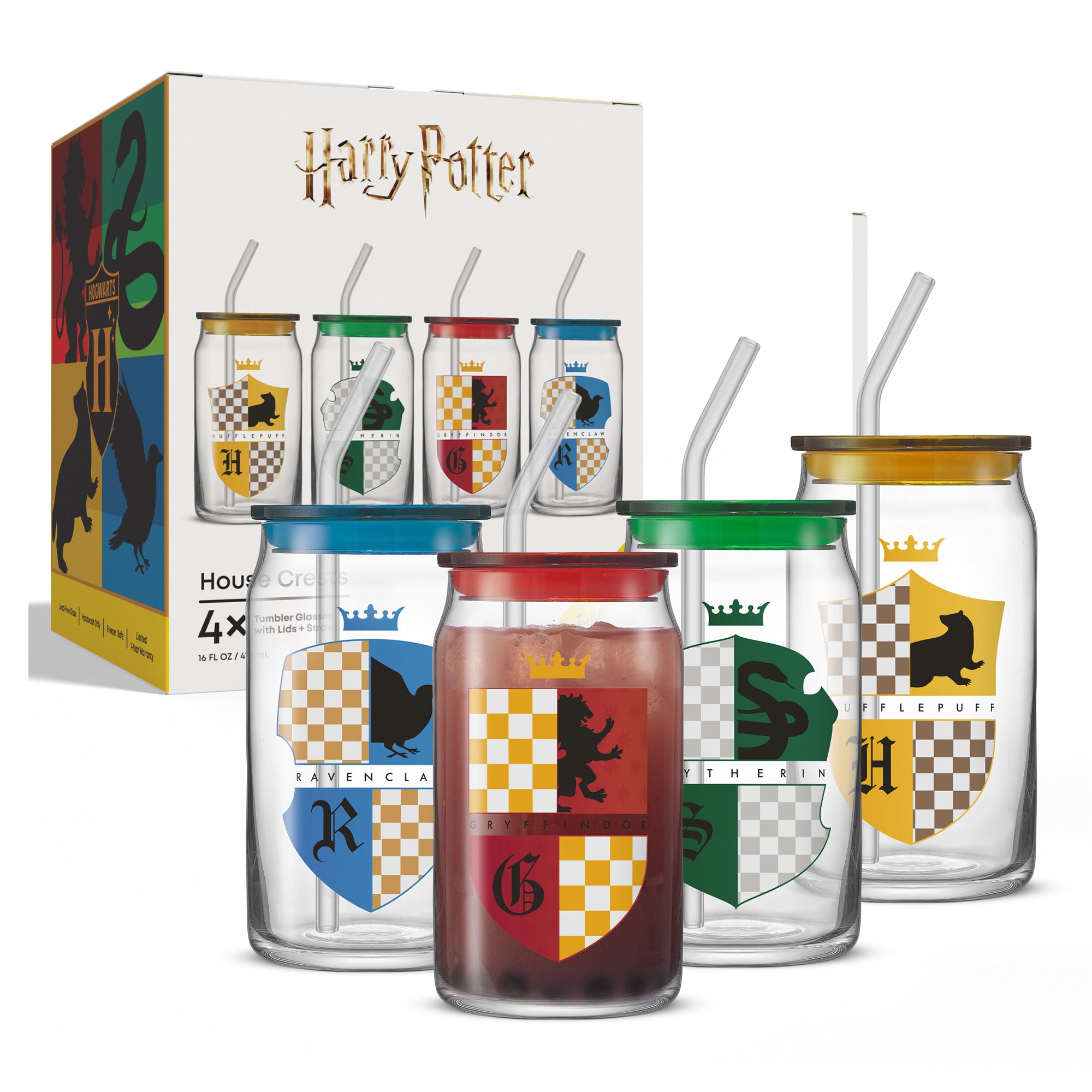 joyjolt-harry-potter-house-crests-tumbler-glasses-with-lids-set-of-4-16-oz image 8