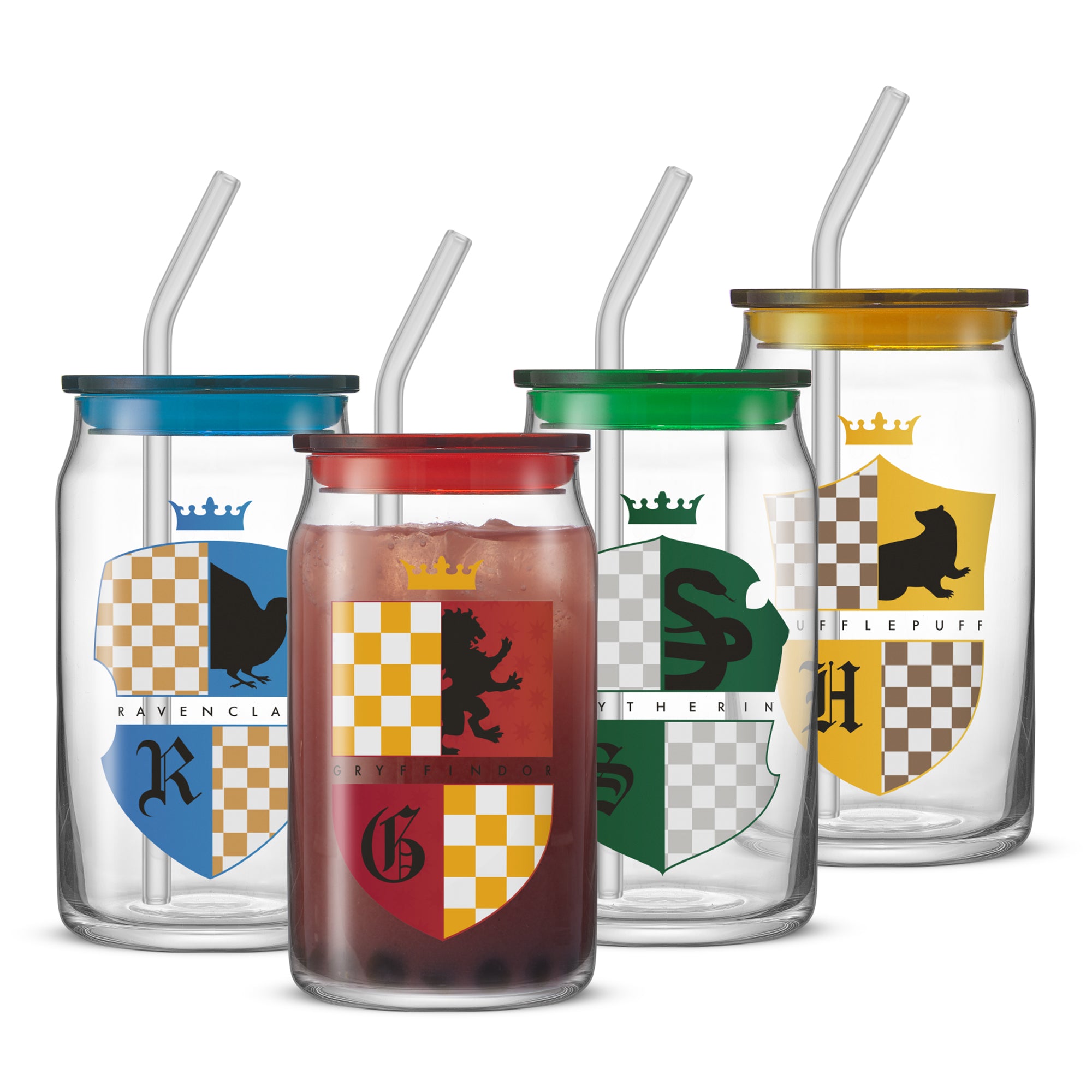 joyjolt-harry-potter-house-crests-tumbler-glasses-with-lids-set-of-4-16-oz image 1