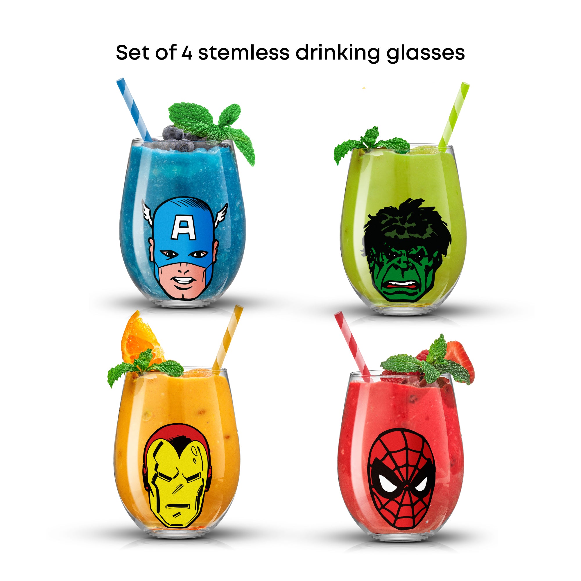 joyjolt-marvel-heroes-stemless-drinking-glasses-set-of-4-19-oz-spider-man-iron-m image 5