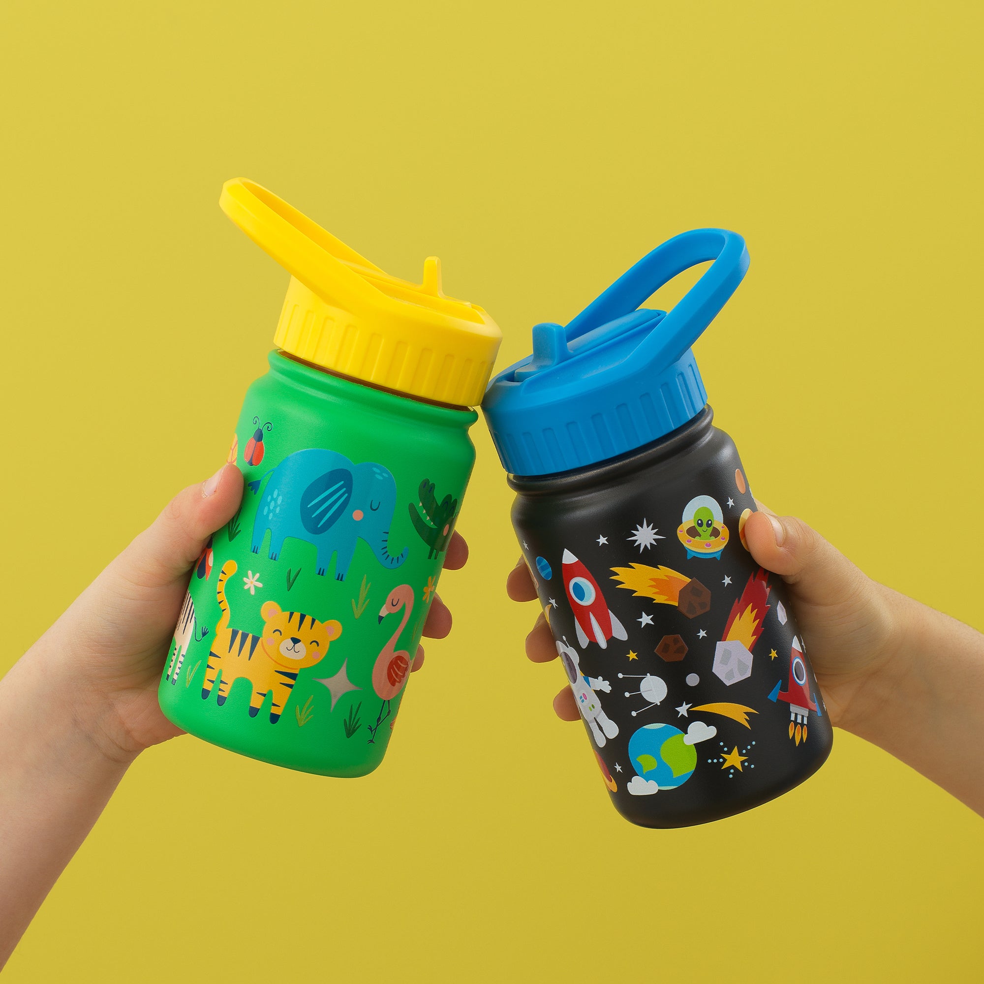 joyjolt-stainless-steel-kids-water-bottle-with-flip-straw-lid-14-oz image 2