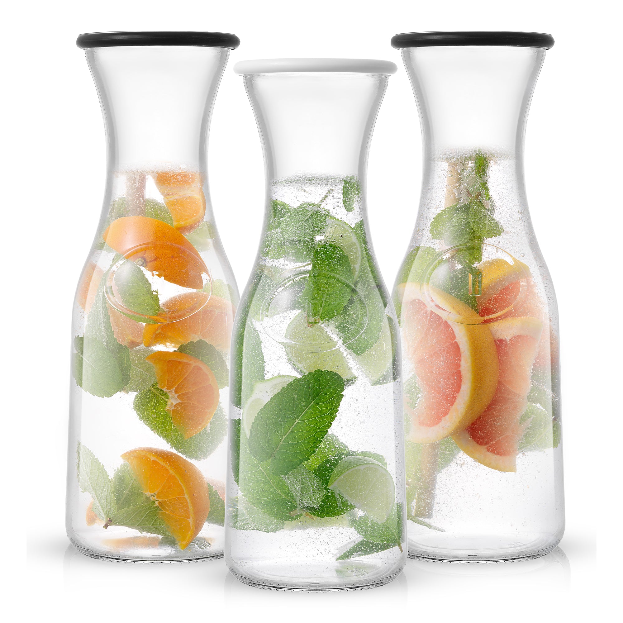joyjolt-hali-glass-carafe-bottle-pitcher-with-lids-set-of-3 image 1