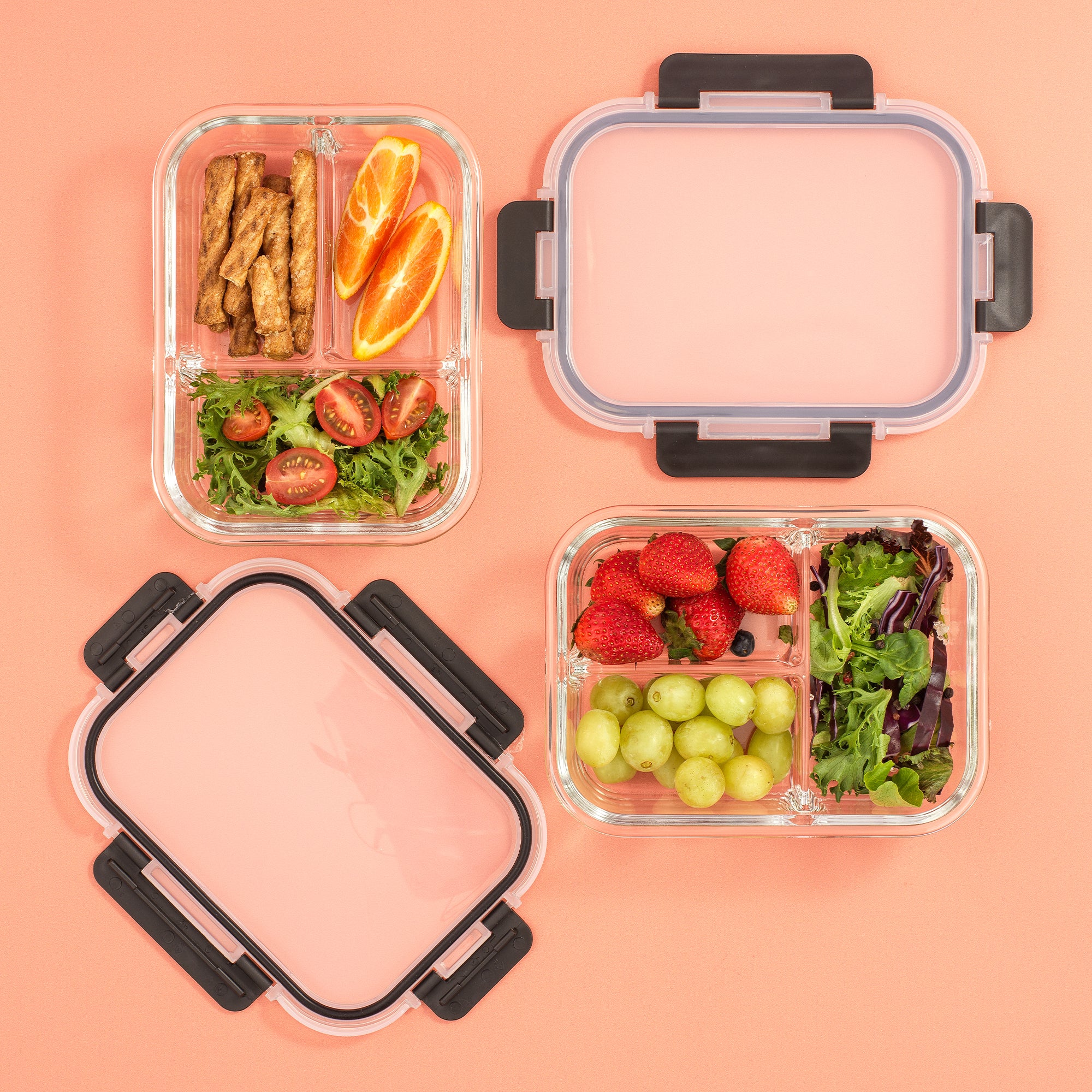joyjolt-3-compartment-glass-meal-prep-containers-with-airtight-lids-5-pack-or-10 image 2