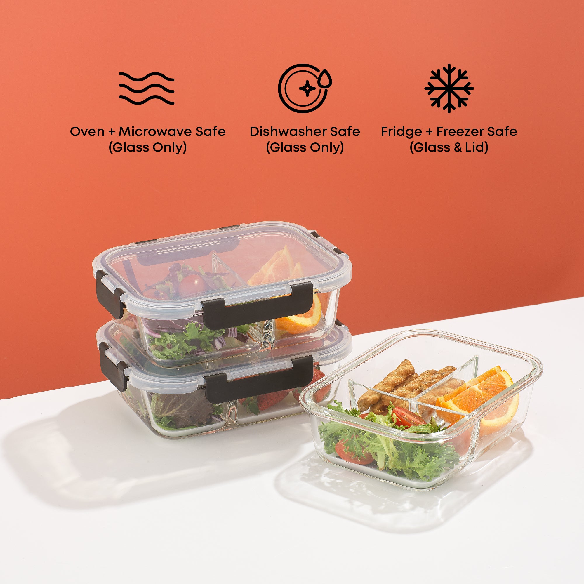 joyjolt-3-compartment-glass-meal-prep-containers-with-airtight-lids-5-pack-or-10 image 4