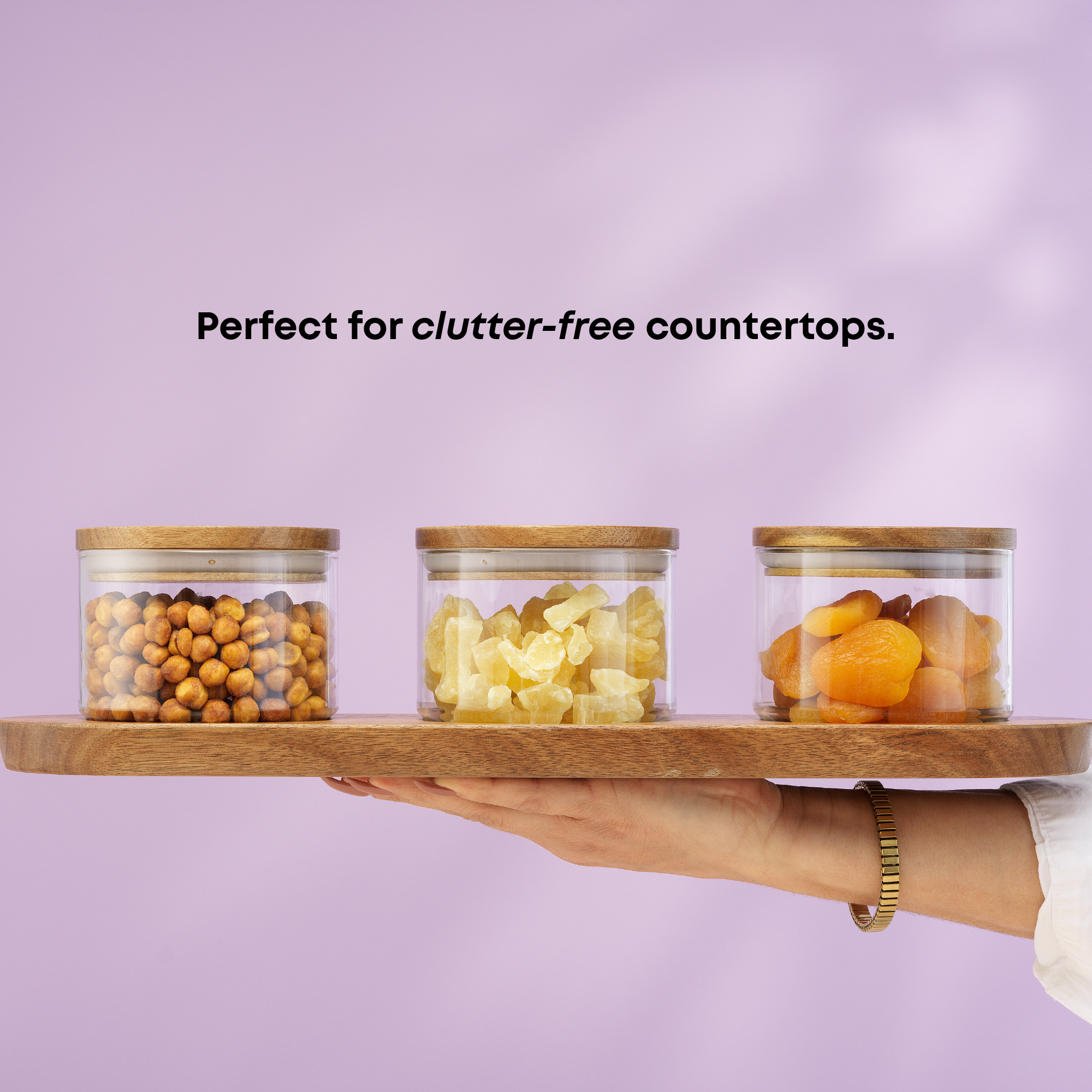 joyjolt-holden-stackable-glass-storage-canister-set-with-wood-lids-and-tray-3-pi image 2