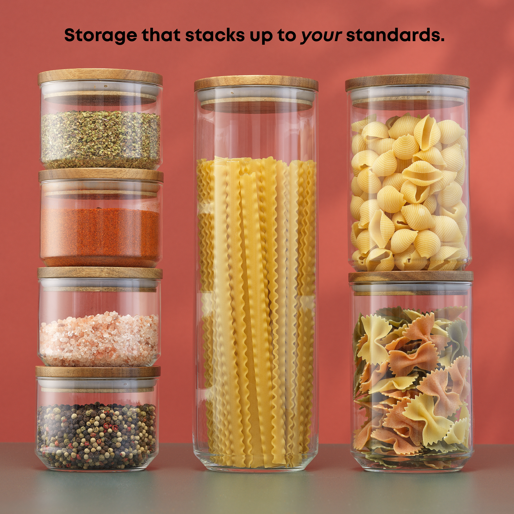 joyjolt-holden-7-piece-stackable-glass-storage-canister-set-with-acacia-wood-lid image 2